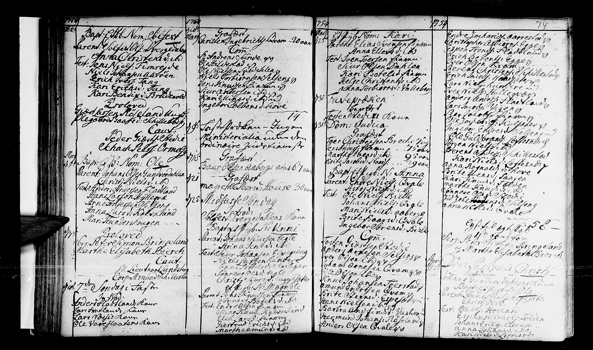Sogndal sokneprestembete, SAB/A-81301/H/Haa/Haaa/L0003: Parish register (official) no. A 3, 1747-1768, p. 74