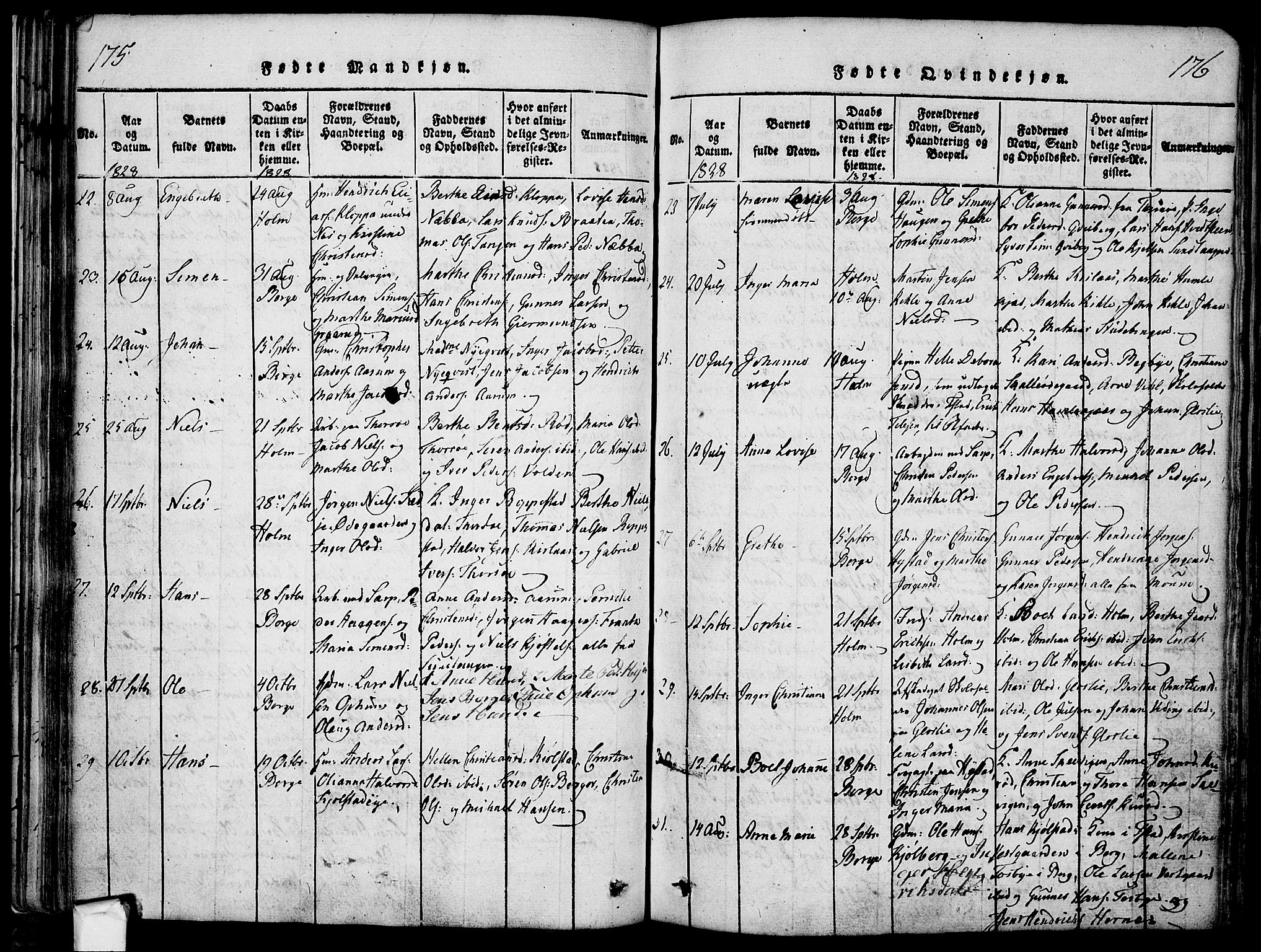 Borge prestekontor Kirkebøker, SAO/A-10903/F/Fa/L0003: Parish register (official) no. I 3, 1815-1836, p. 175-176