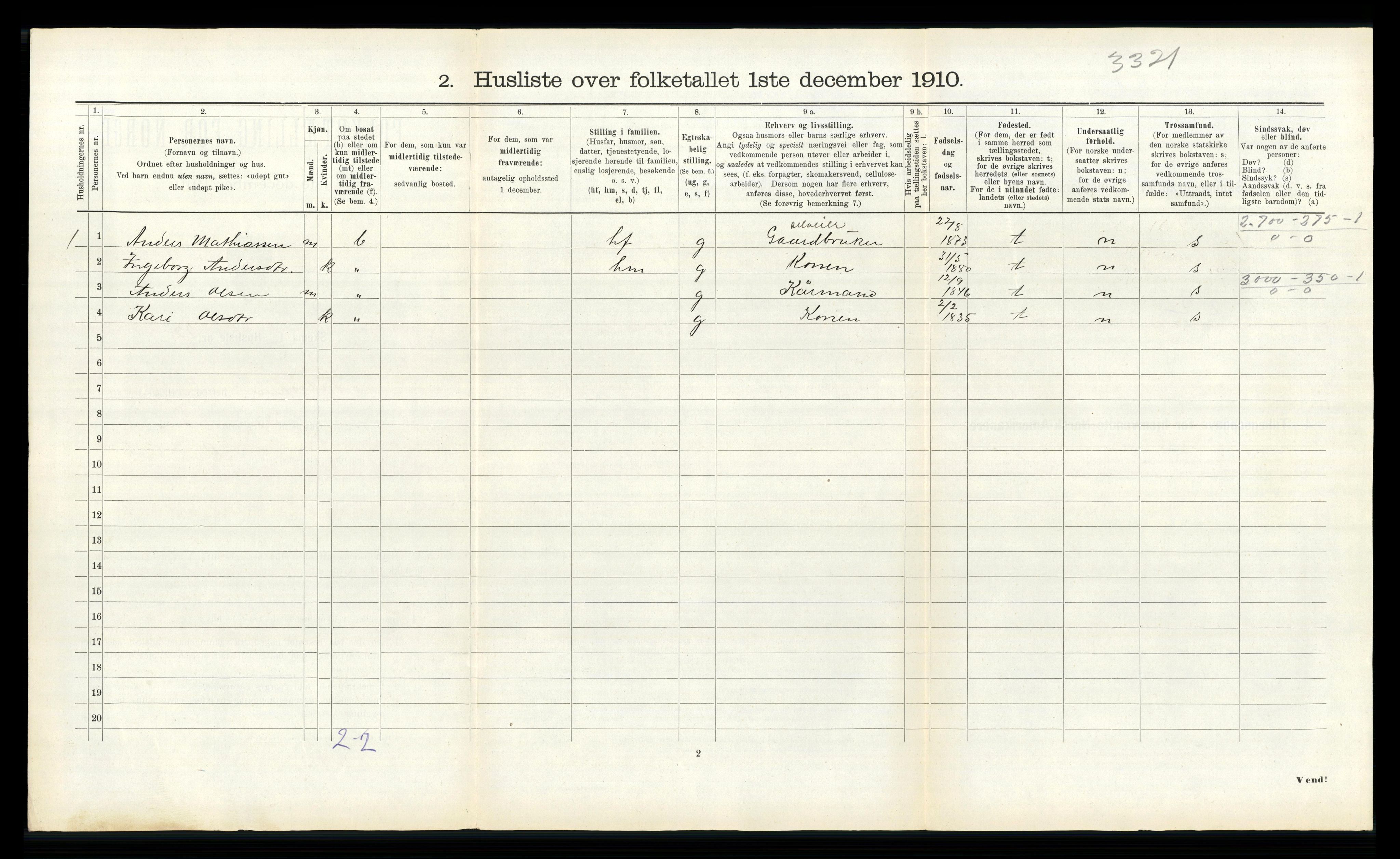 RA, 1910 census for Innvik, 1910, p. 87