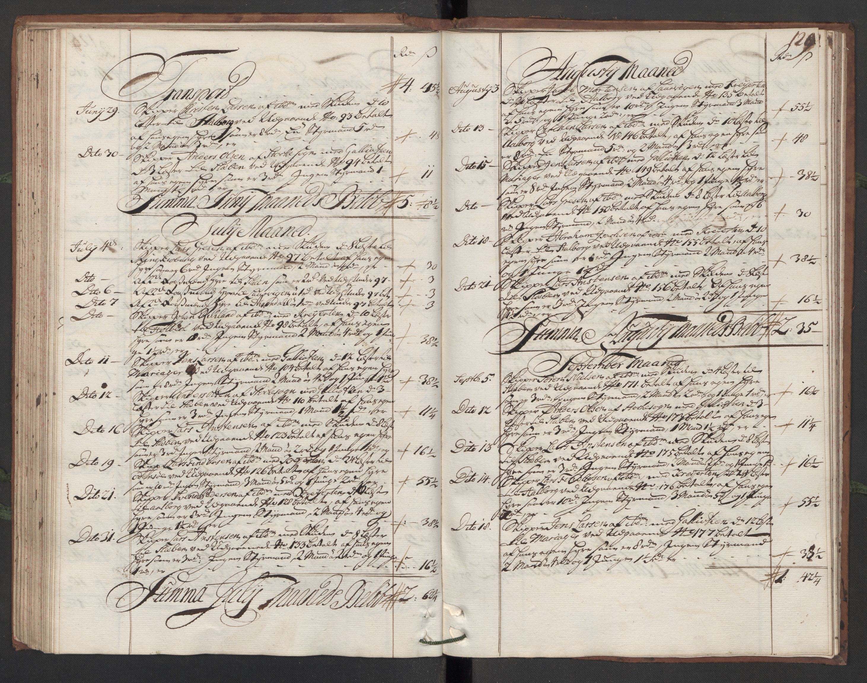 Generaltollkammeret, tollregnskaper, AV/RA-EA-5490/R13/L0006/0001: Tollregnskaper Kragerø / Hovedtollbok, 1731, p. 128b-129a