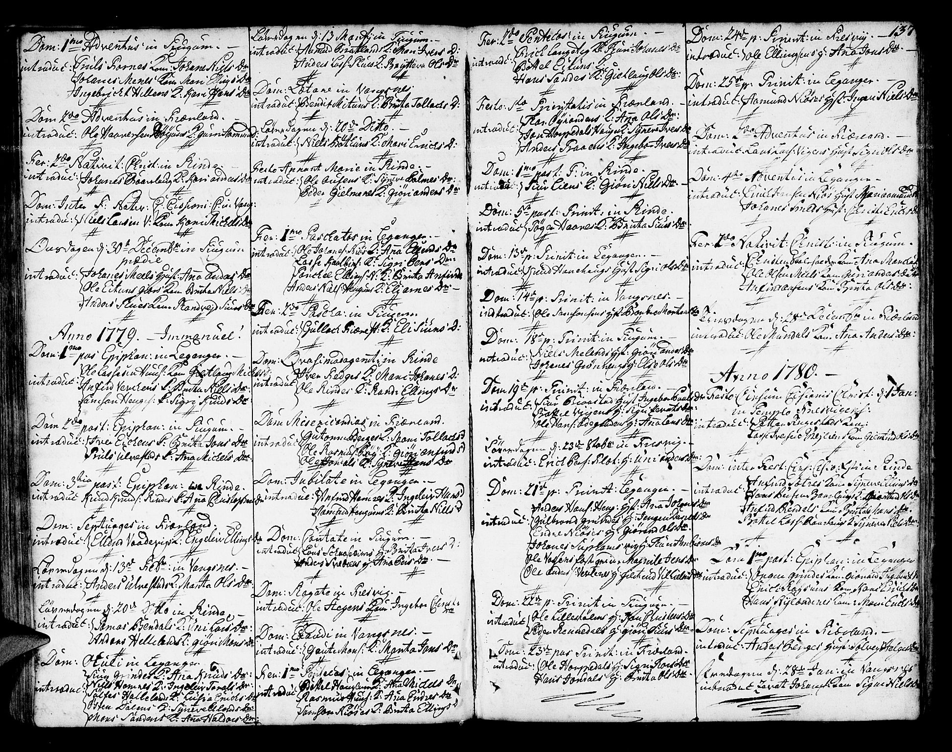 Leikanger sokneprestembete, AV/SAB-A-81001/H/Haa/Haaa/L0004: Parish register (official) no. A 4, 1770-1791, p. 137