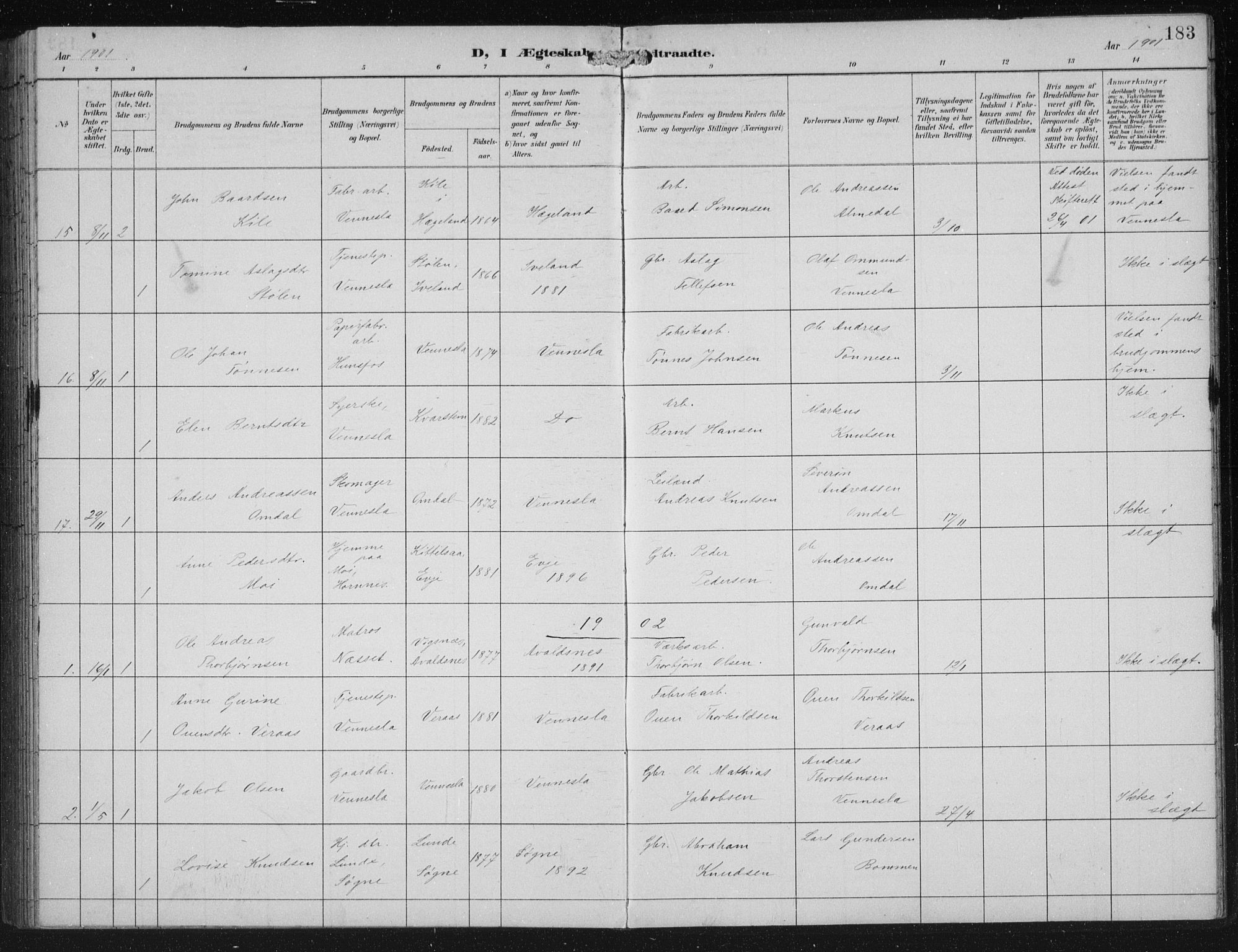 Vennesla sokneprestkontor, AV/SAK-1111-0045/Fb/Fbb/L0004: Parish register (copy) no. B 4, 1893-1902, p. 183