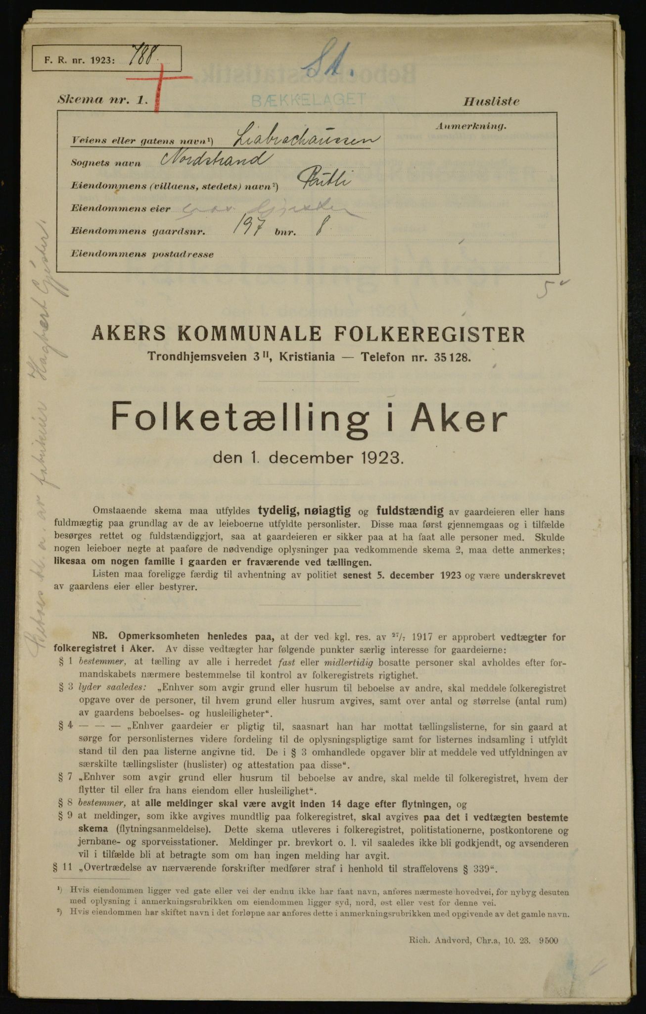 , Municipal Census 1923 for Aker, 1923, p. 41494