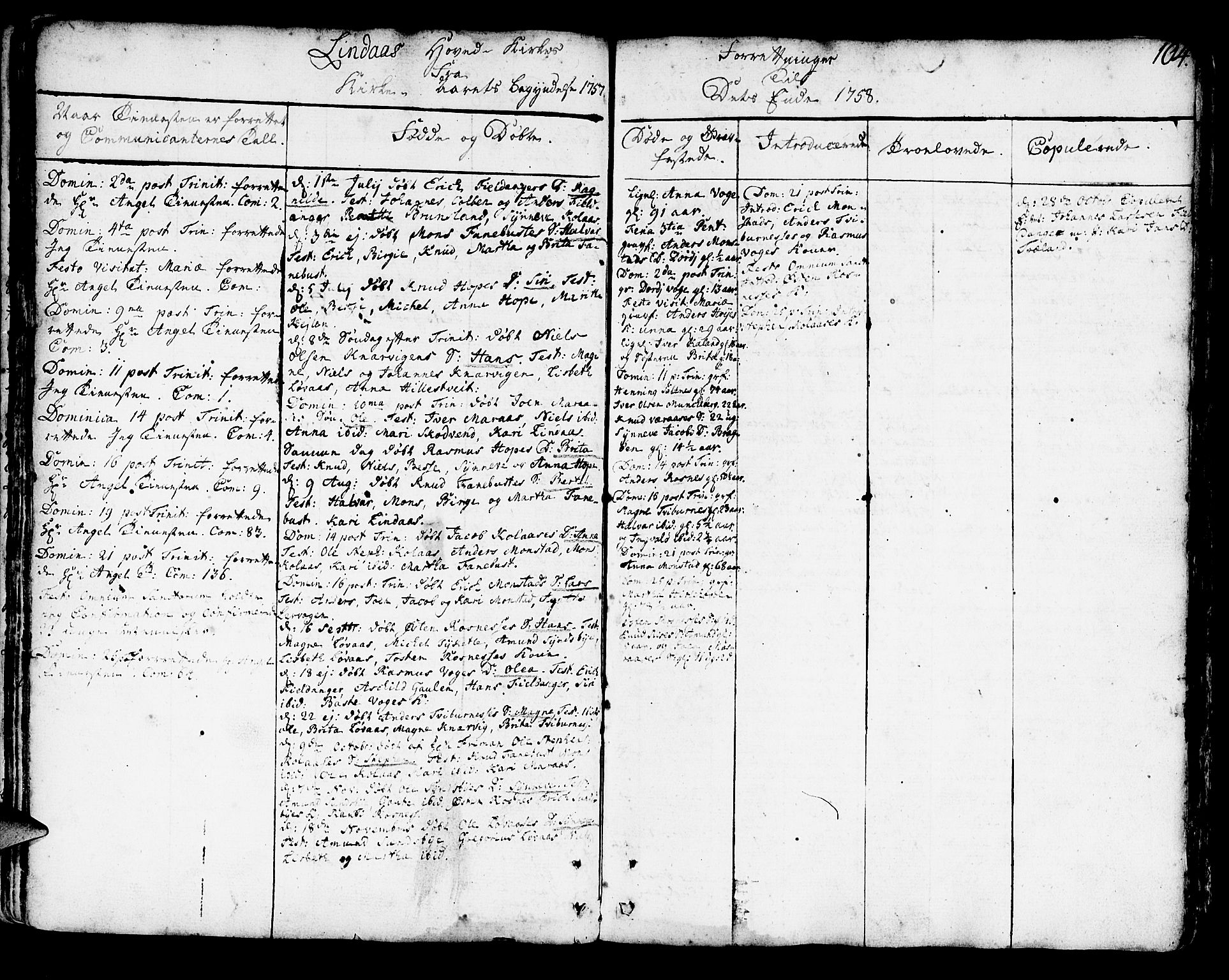 Lindås Sokneprestembete, SAB/A-76701/H/Haa: Parish register (official) no. A 3, 1748-1764, p. 104