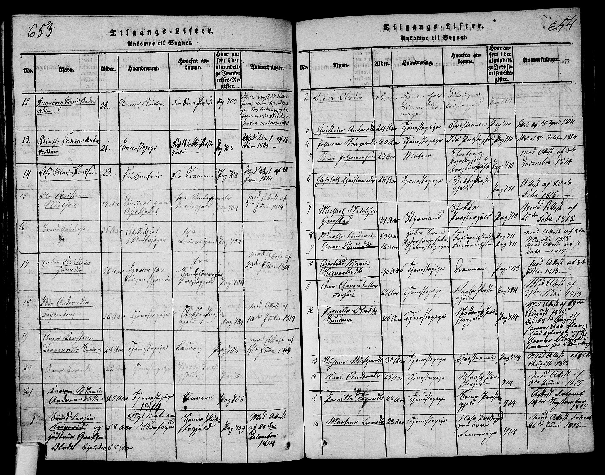 Tønsberg kirkebøker, SAKO/A-330/F/Fa/L0004: Parish register (official) no. I 4, 1813-1826, p. 653-654
