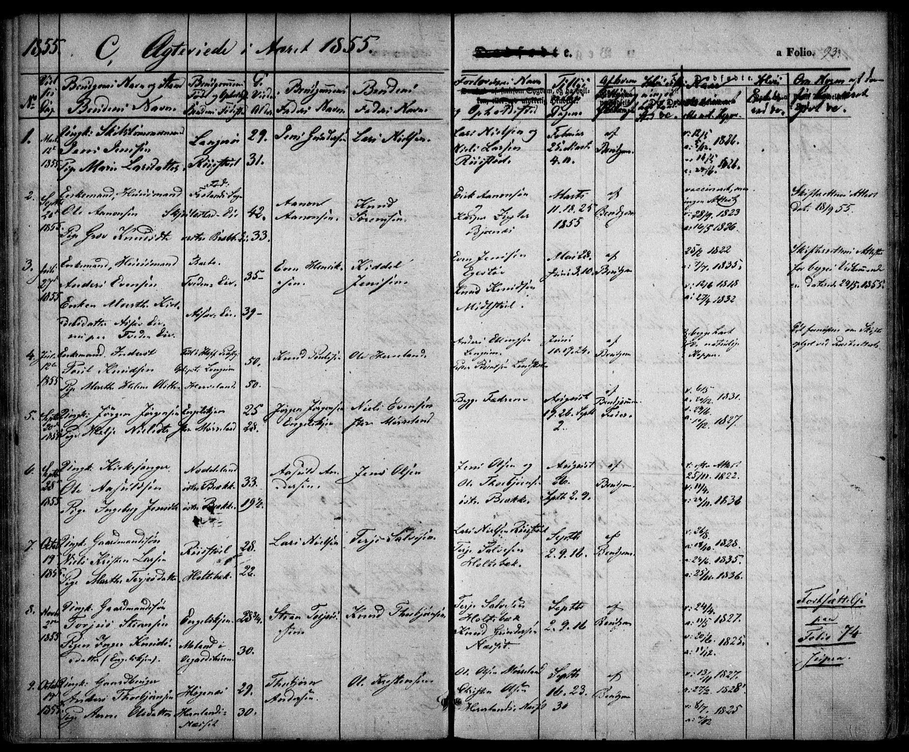 Austre Moland sokneprestkontor, SAK/1111-0001/F/Fa/Faa/L0007: Parish register (official) no. A 7, 1847-1857, p. 93