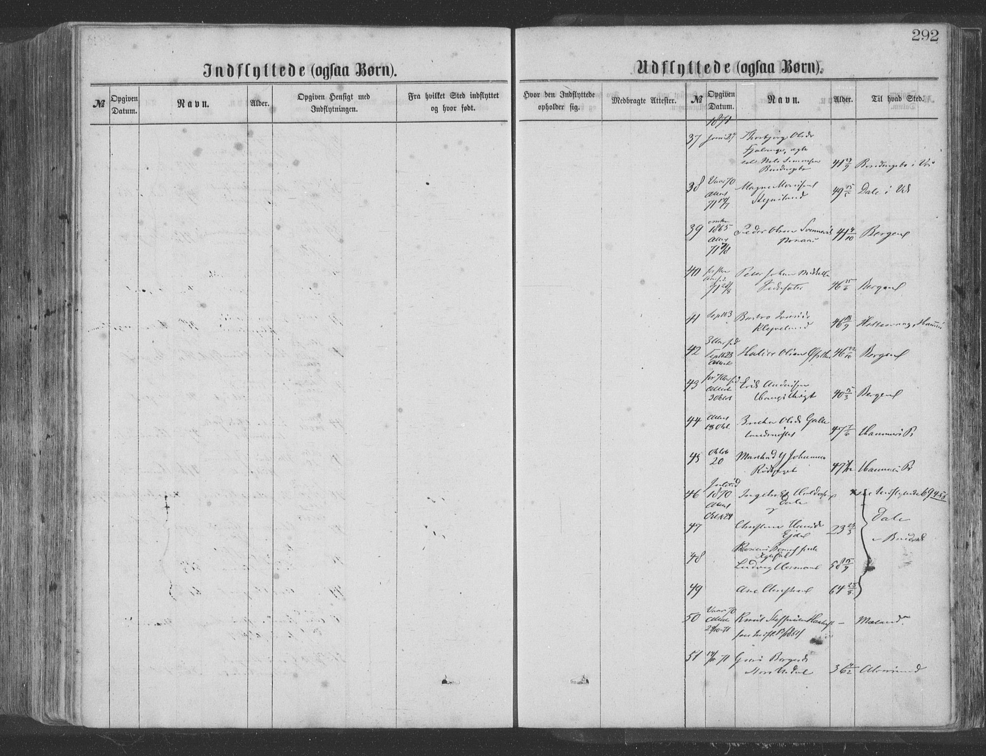 Hosanger sokneprestembete, SAB/A-75801/H/Haa: Parish register (official) no. A 9, 1864-1876, p. 292