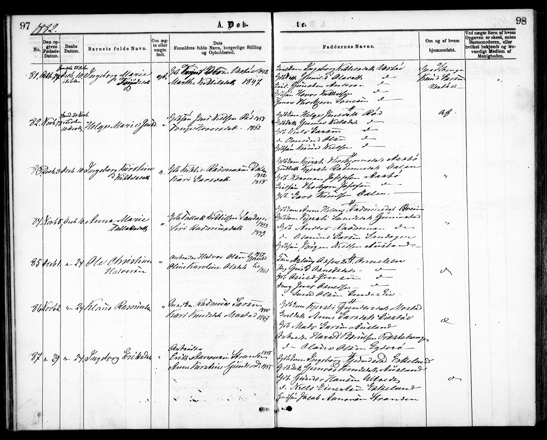 Gjerstad sokneprestkontor, AV/SAK-1111-0014/F/Fa/Faa/L0008: Parish register (official) no. A 8, 1876-1884, p. 97-98