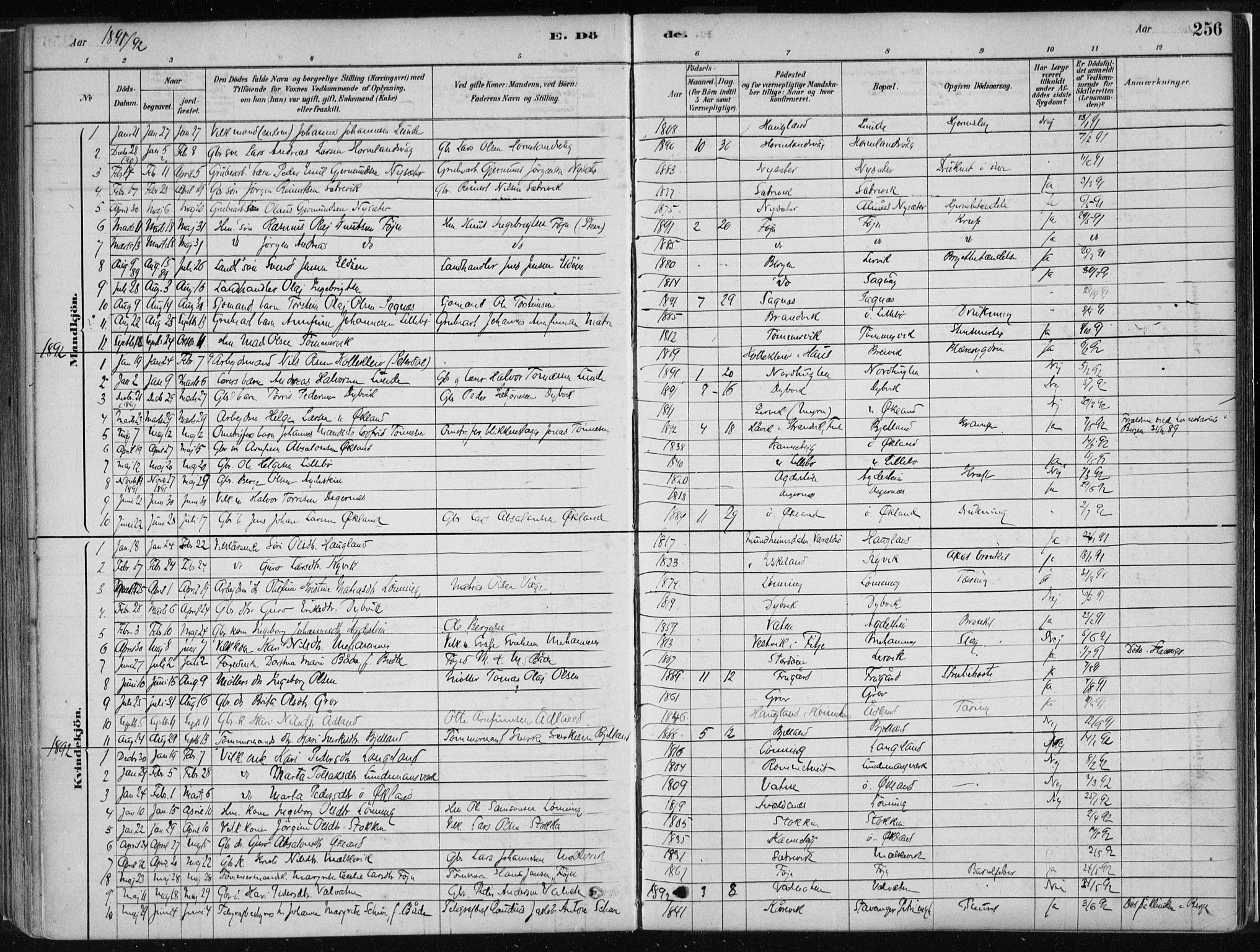 Stord sokneprestembete, AV/SAB-A-78201/H/Haa: Parish register (official) no. B 2, 1878-1913, p. 256