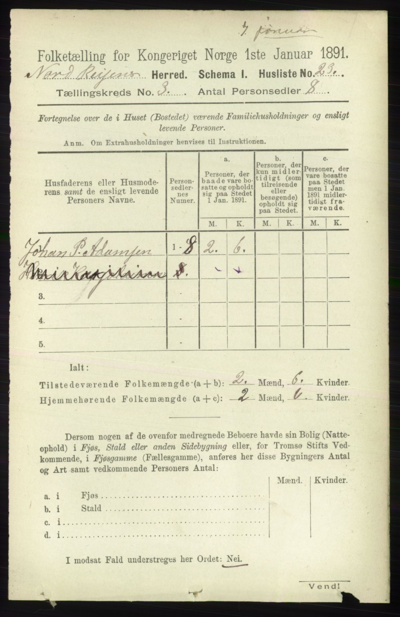 RA, 1891 census for 1942 Nordreisa, 1891, p. 1323