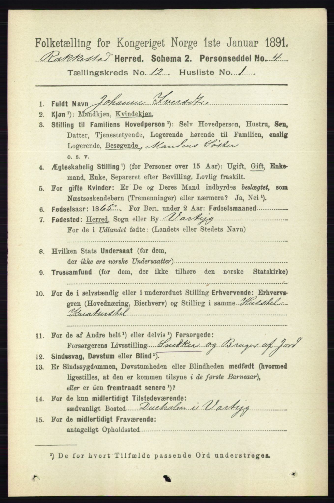 RA, 1891 census for 0128 Rakkestad, 1891, p. 5697