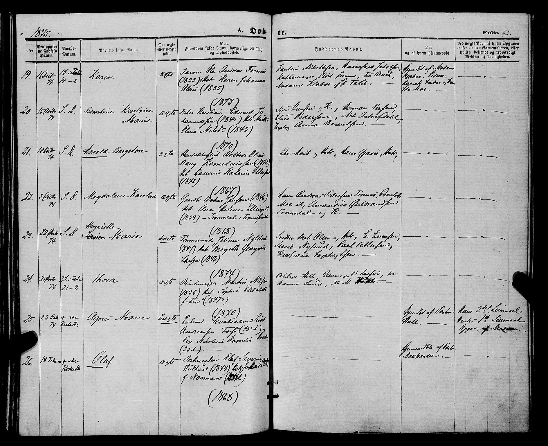 Tromsø sokneprestkontor/stiftsprosti/domprosti, SATØ/S-1343/G/Ga/L0013kirke: Parish register (official) no. 13, 1872-1877, p. 62