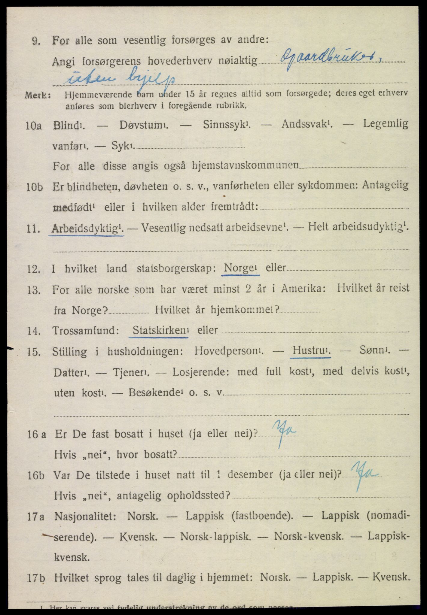 SAT, 1920 census for Kvam, 1920, p. 1994