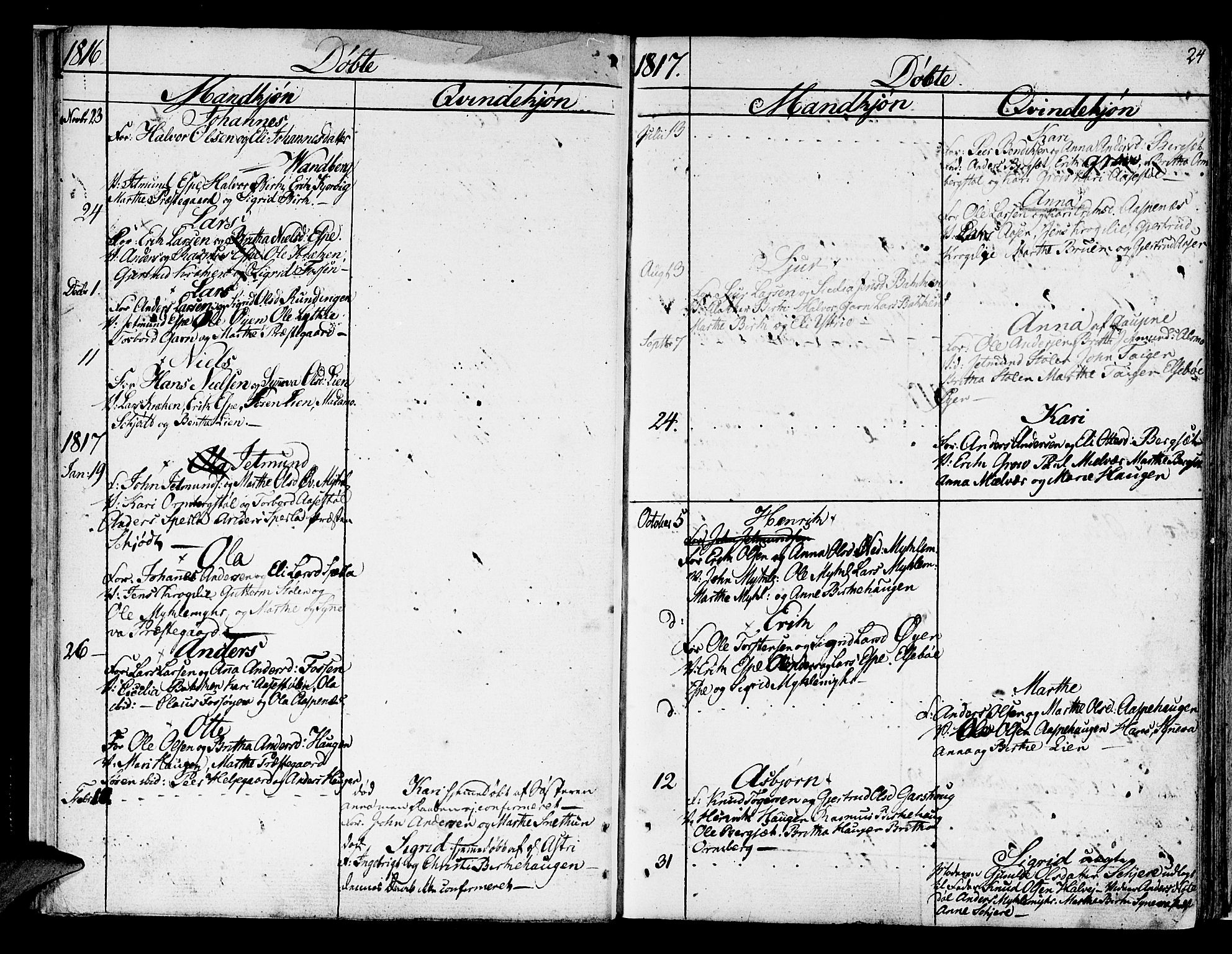 Jostedal sokneprestembete, AV/SAB-A-80601/H/Haa/Haaa/L0003: Parish register (official) no. A 3, 1807-1837, p. 24