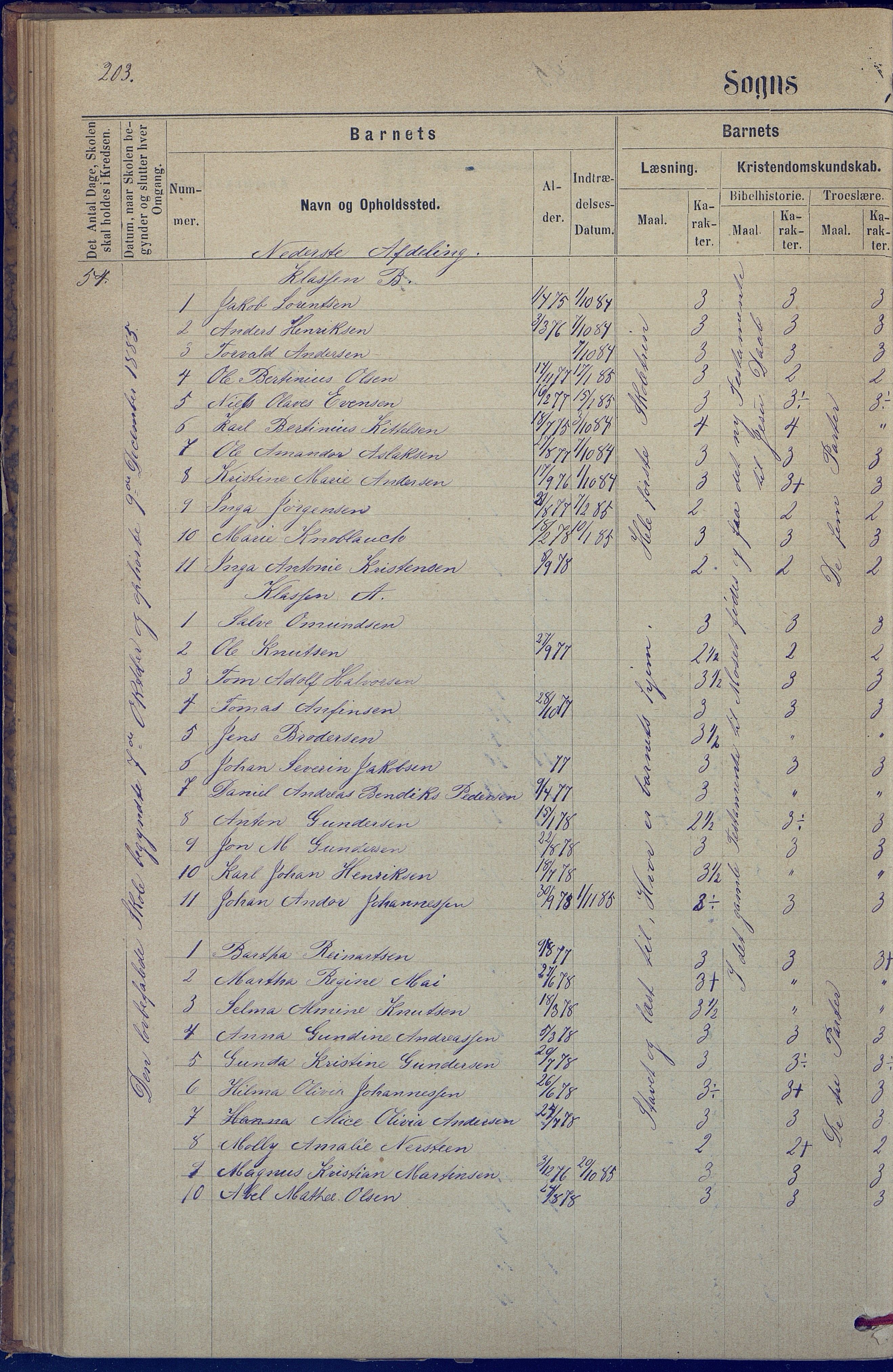 Hisøy kommune frem til 1991, AAKS/KA0922-PK/31/L0005: Skoleprotokoll, 1877-1892, p. 203