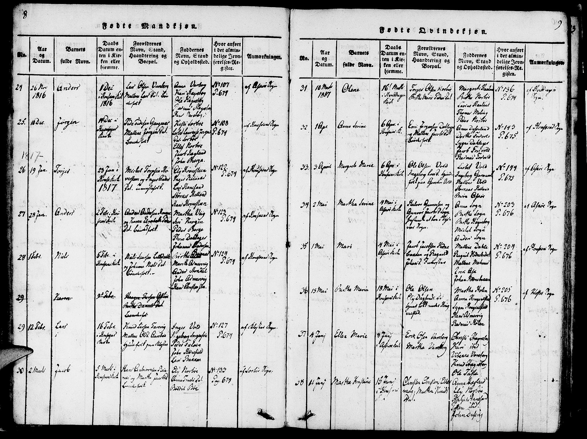 Rennesøy sokneprestkontor, SAST/A -101827/H/Ha/Haa/L0004: Parish register (official) no. A 4, 1816-1837, p. 8-9
