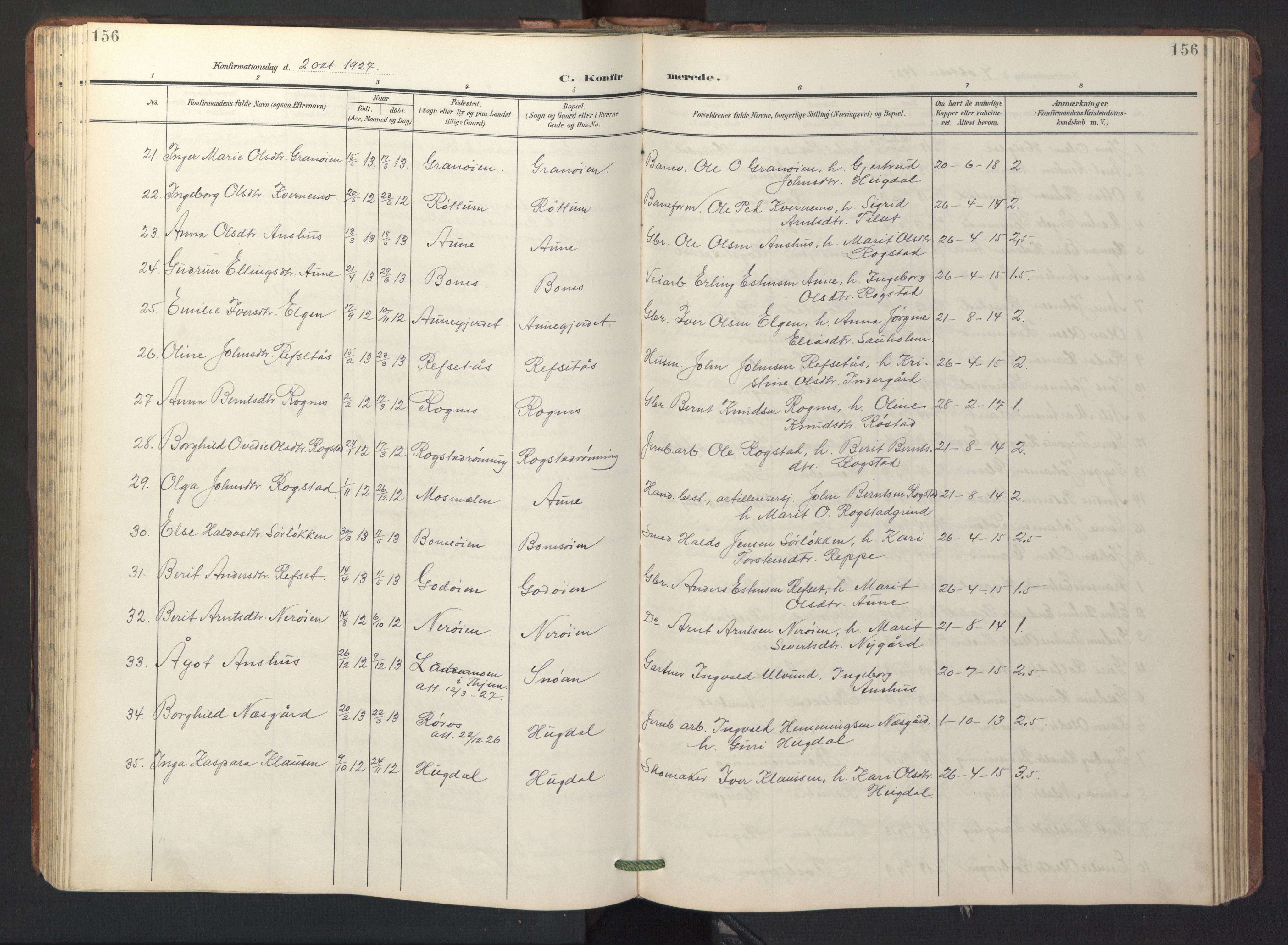 Ministerialprotokoller, klokkerbøker og fødselsregistre - Sør-Trøndelag, SAT/A-1456/687/L1019: Parish register (copy) no. 687C03, 1904-1931, p. 156