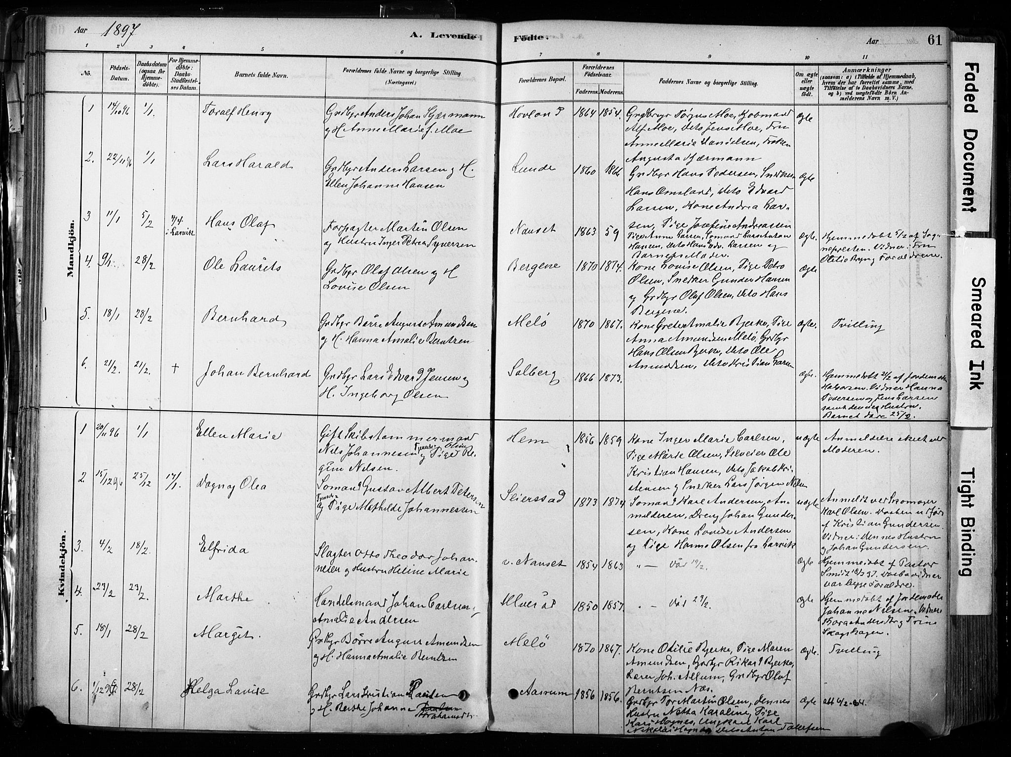 Hedrum kirkebøker, SAKO/A-344/F/Fa/L0009: Parish register (official) no. I 9, 1881-1903, p. 61