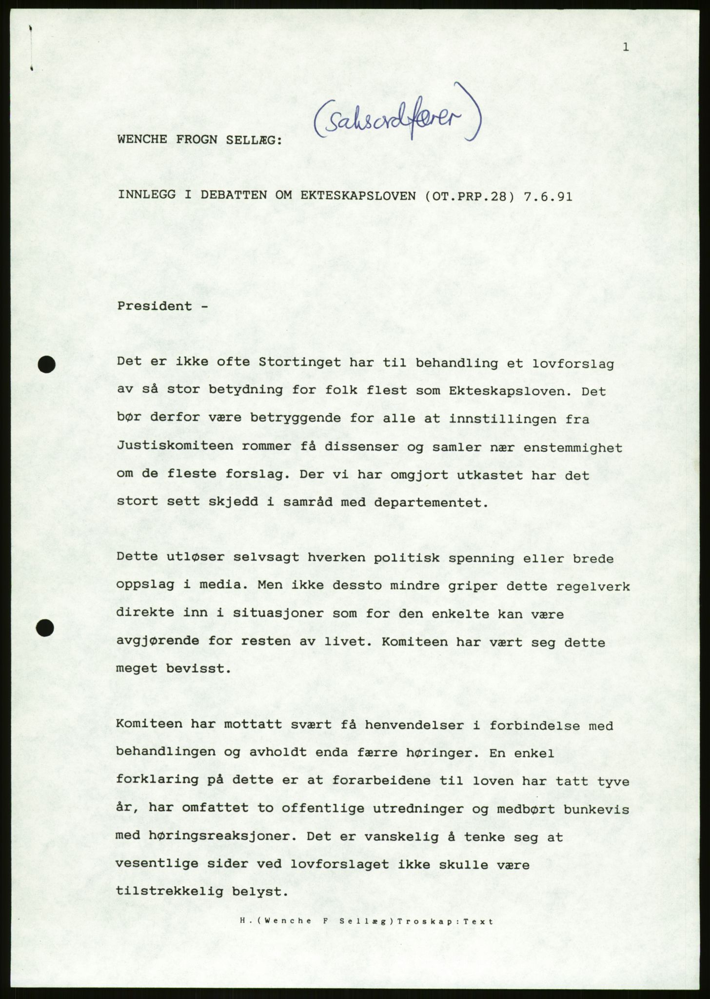 Det Norske Forbundet av 1948/Landsforeningen for Lesbisk og Homofil Frigjøring, AV/RA-PA-1216/D/Da/L0001: Partnerskapsloven, 1990-1993, p. 267