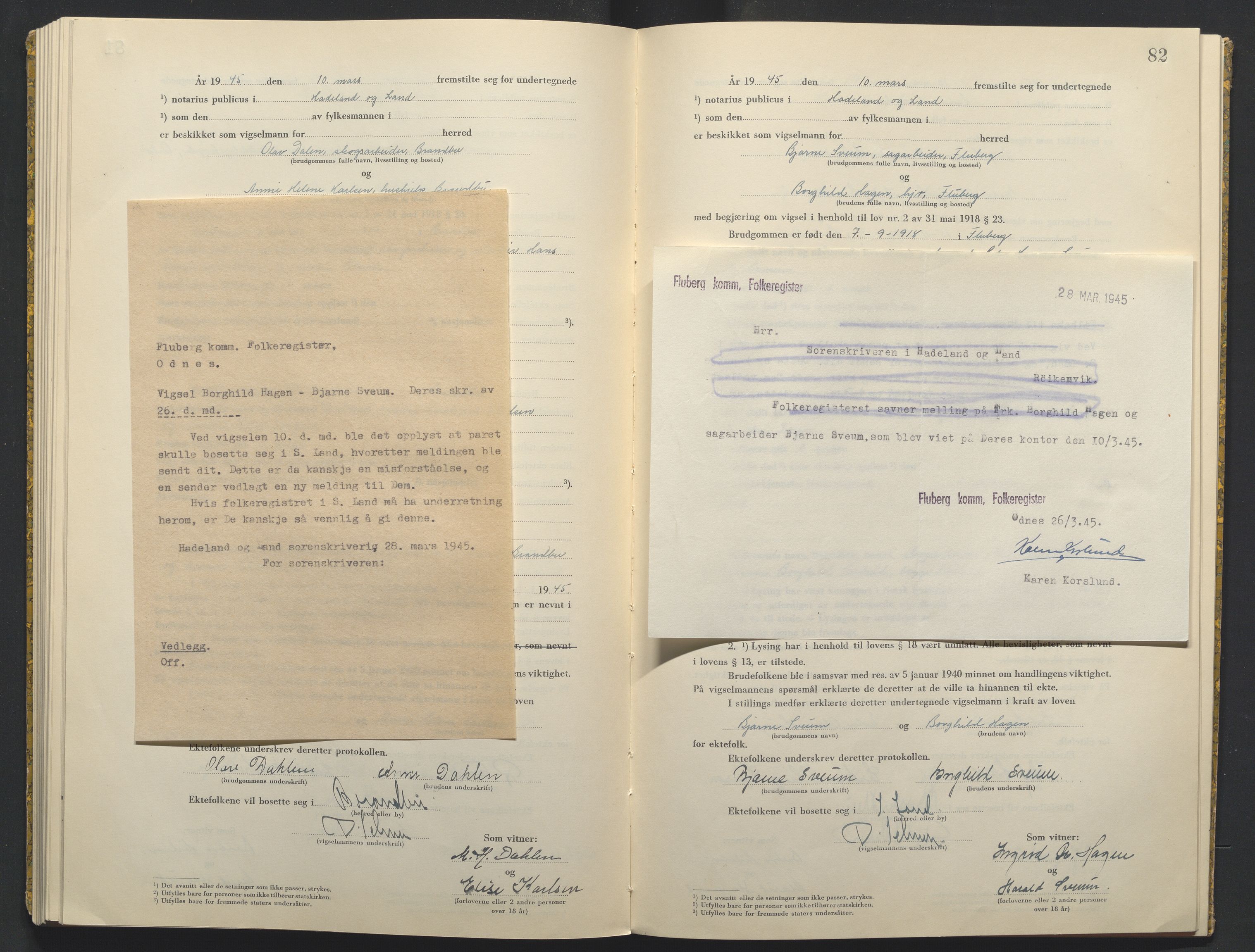 Hadeland og Land tingrett, AV/SAH-TING-010/L/Lb/L0003: Vigselbok, 1944-1946, p. 82
