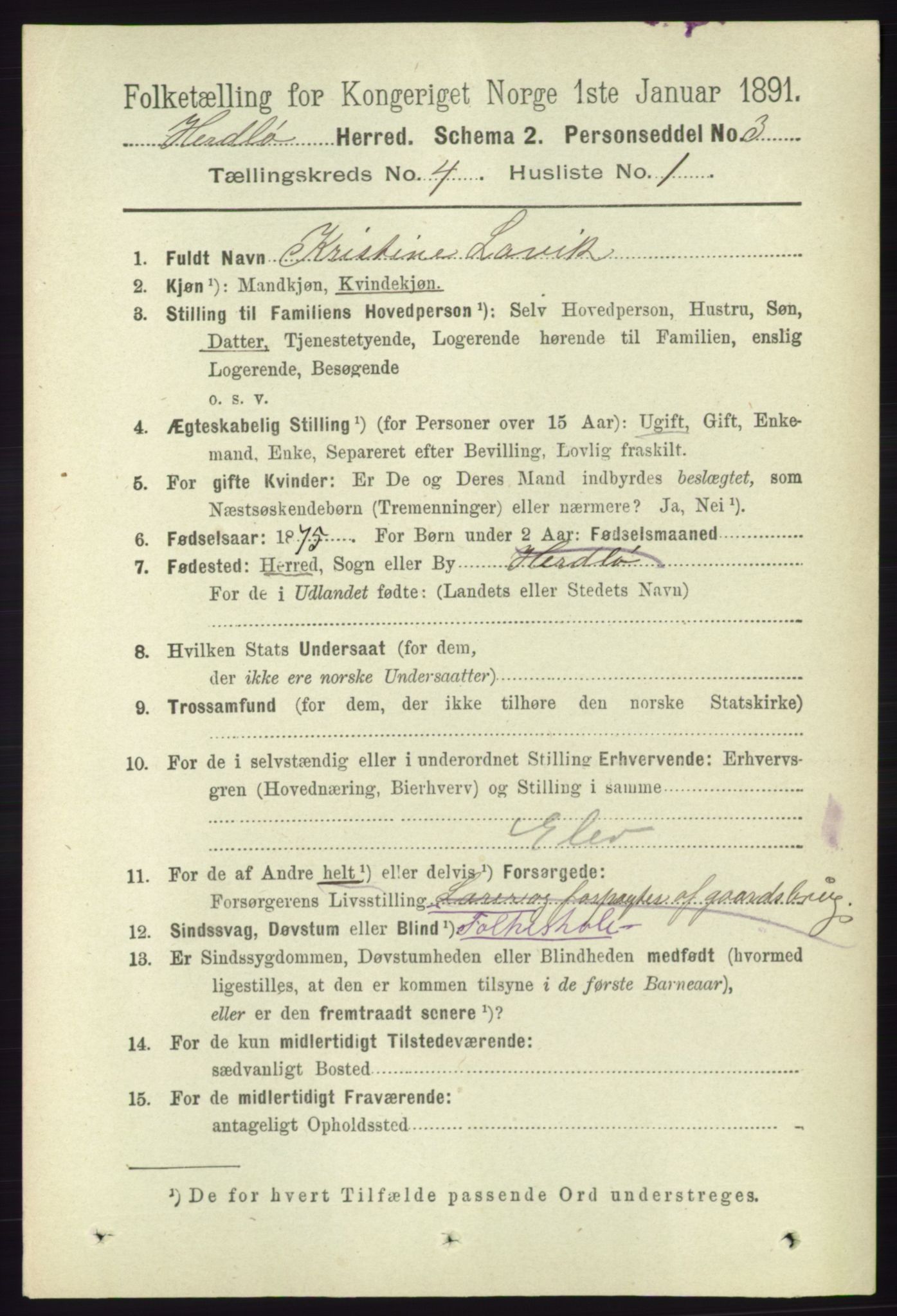 RA, 1891 census for 1258 Herdla, 1891, p. 1545