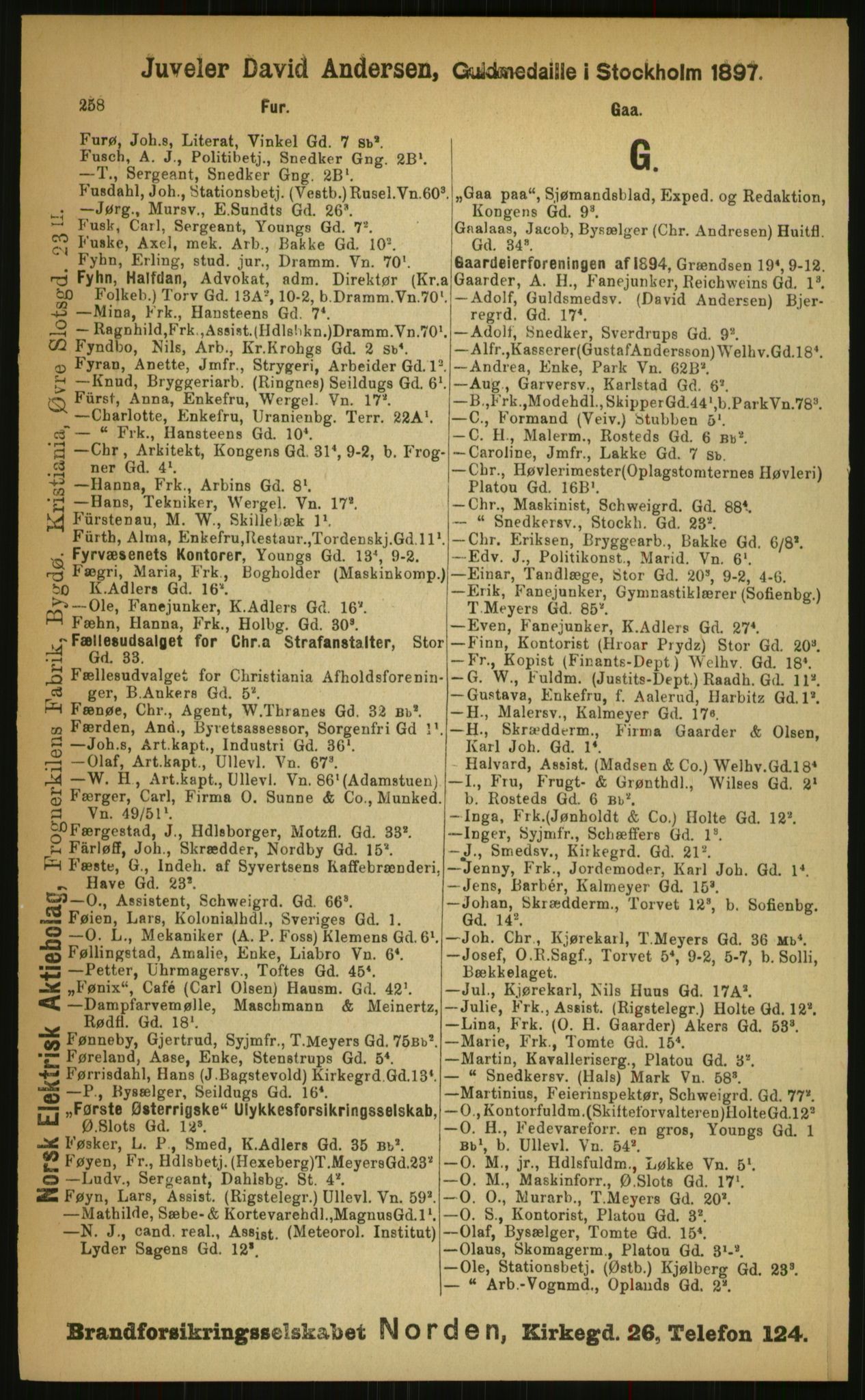 Kristiania/Oslo adressebok, PUBL/-, 1899, p. 258