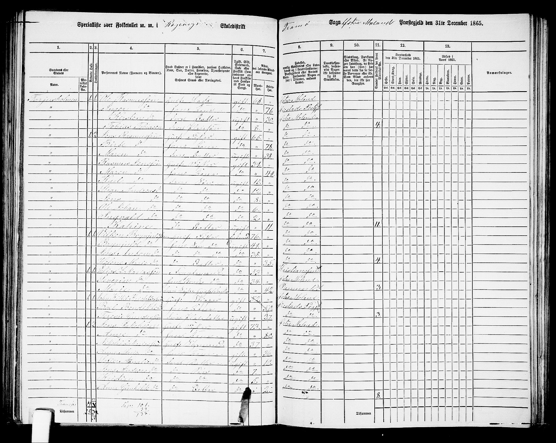 RA, 1865 census for Austre Moland, 1865, p. 235