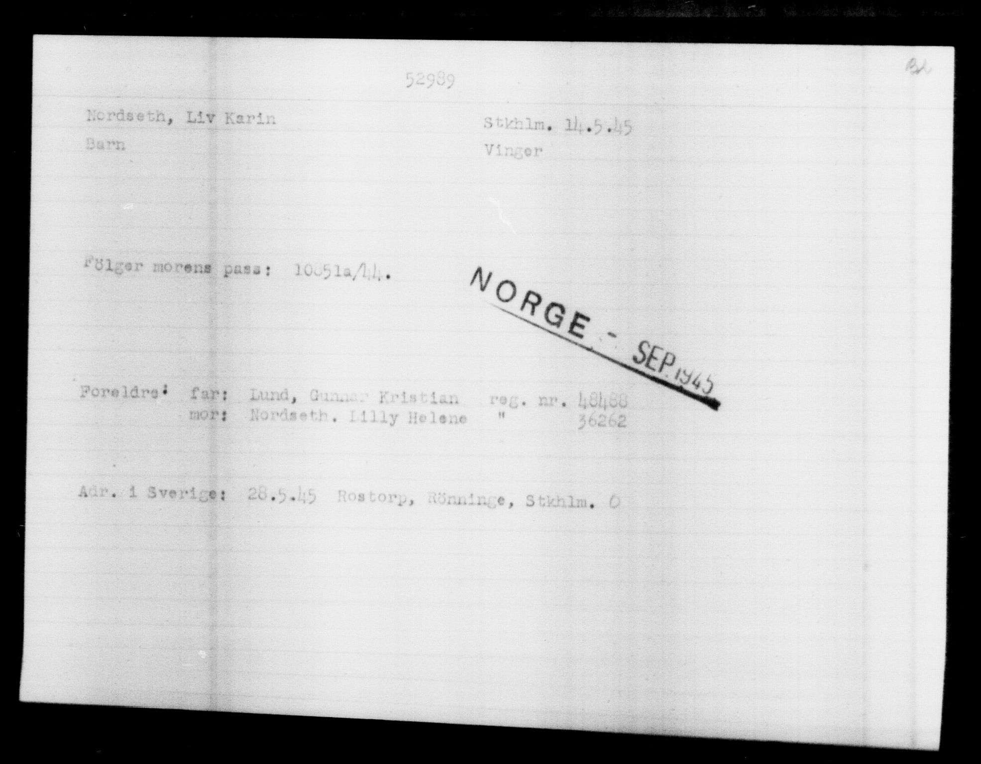 Utenriksstasjonene, Legasjonen i Stockholm, Flyktningkontoret, AV/RA-S-6753/V/Va/L0019: Kjesäterkartoteket, flyktninger med registreringsnr. 49600-55060, 1940-1945, p. 2457