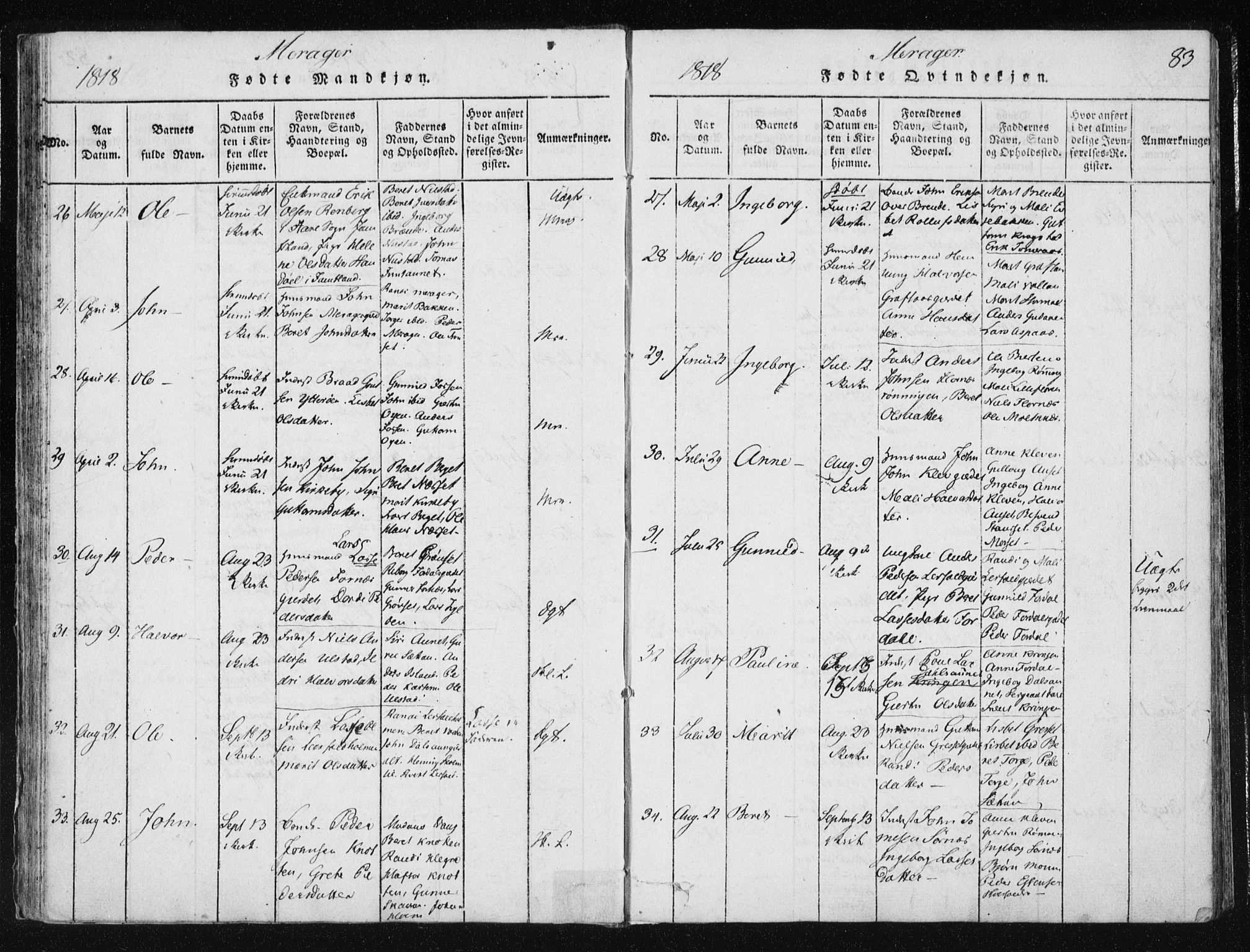 Ministerialprotokoller, klokkerbøker og fødselsregistre - Nord-Trøndelag, AV/SAT-A-1458/709/L0061: Parish register (official) no. 709A08 /4, 1815-1819, p. 83