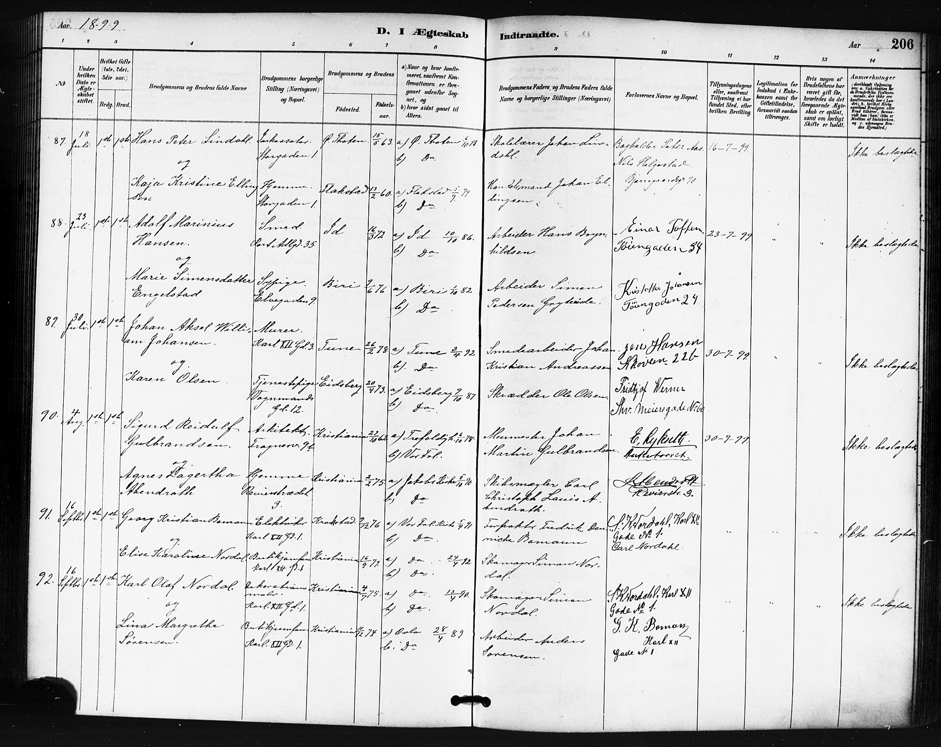 Oslo domkirke Kirkebøker, AV/SAO-A-10752/F/Fa/L0032: Parish register (official) no. 32, 1885-1902, p. 206