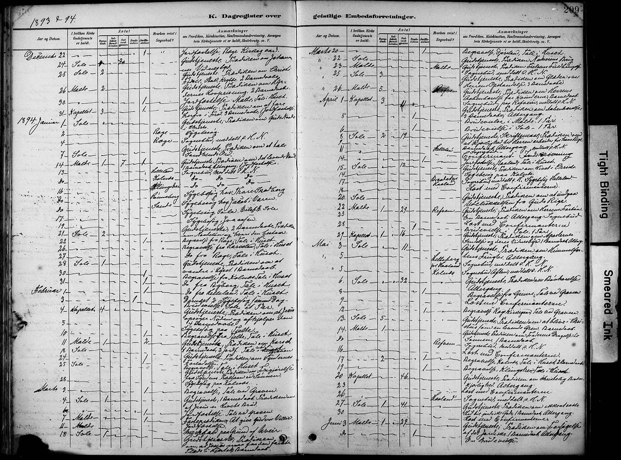 Håland sokneprestkontor, AV/SAST-A-101802/001/30BA/L0012: Parish register (official) no. A 11, 1889-1900, p. 209