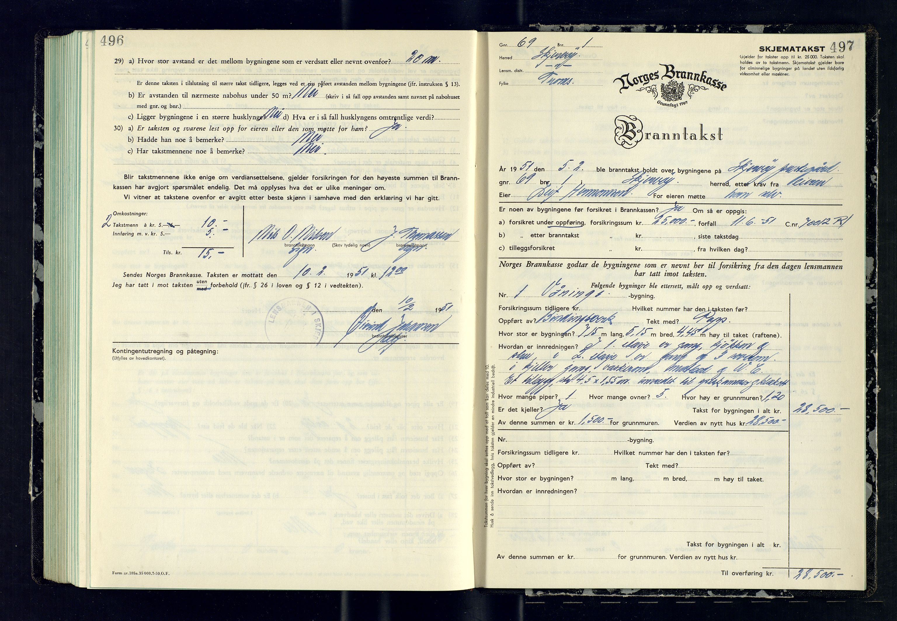 Skjervøy lensmannskontor, AV/SATØ-SATØ-63/F/Fu/Fub/L0275: Branntakstprotokoll (S), 1950-1951, p. 496-497