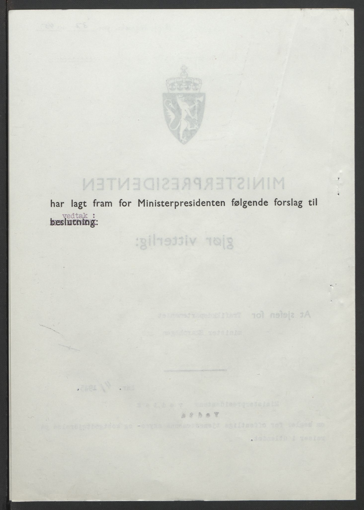 NS-administrasjonen 1940-1945 (Statsrådsekretariatet, de kommisariske statsråder mm), AV/RA-S-4279/D/Db/L0101/0001: -- / Lover og vedtak, 1945, p. 199