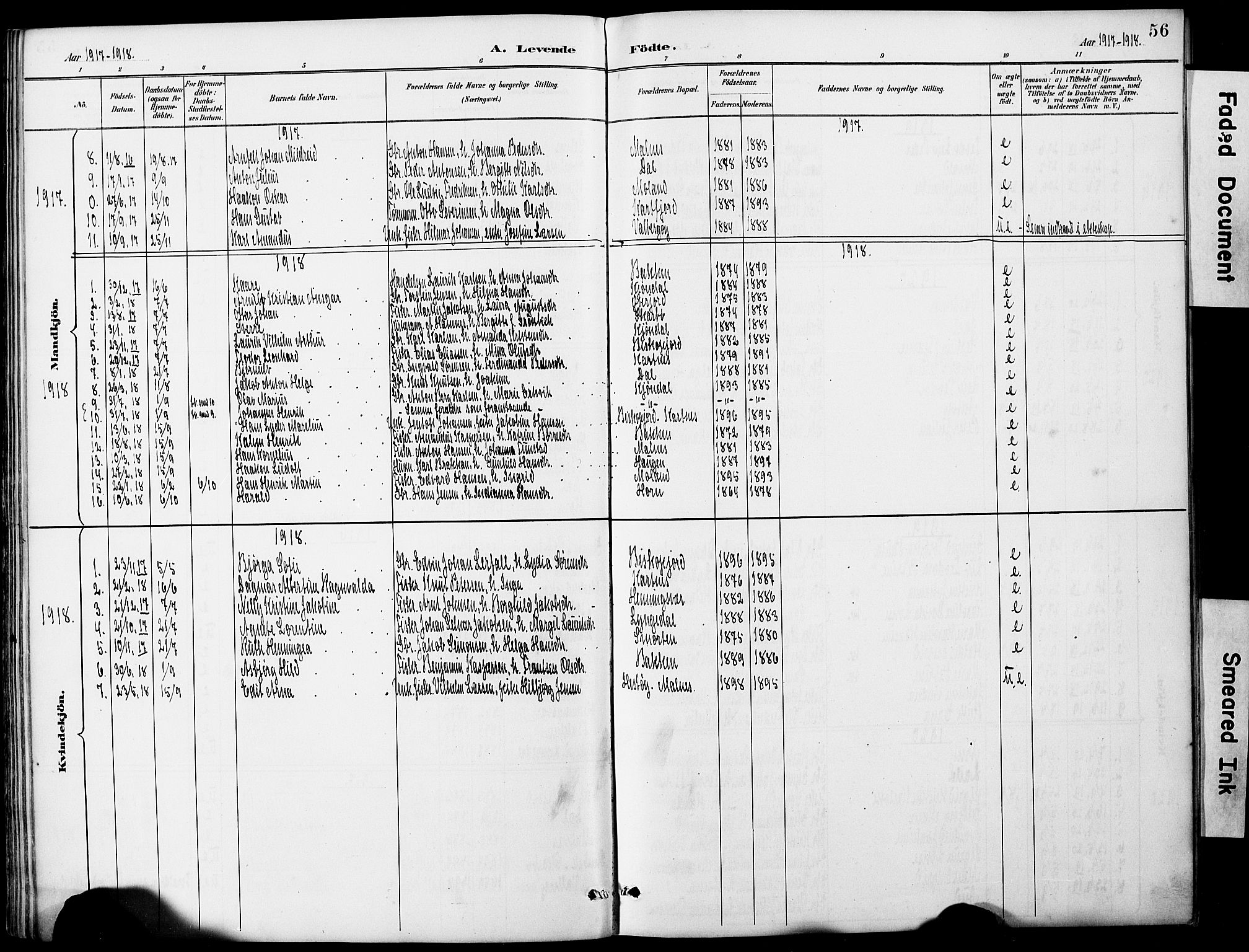 Ministerialprotokoller, klokkerbøker og fødselsregistre - Nordland, AV/SAT-A-1459/884/L1197: Parish register (copy) no. 884C03, 1888-1926, p. 56