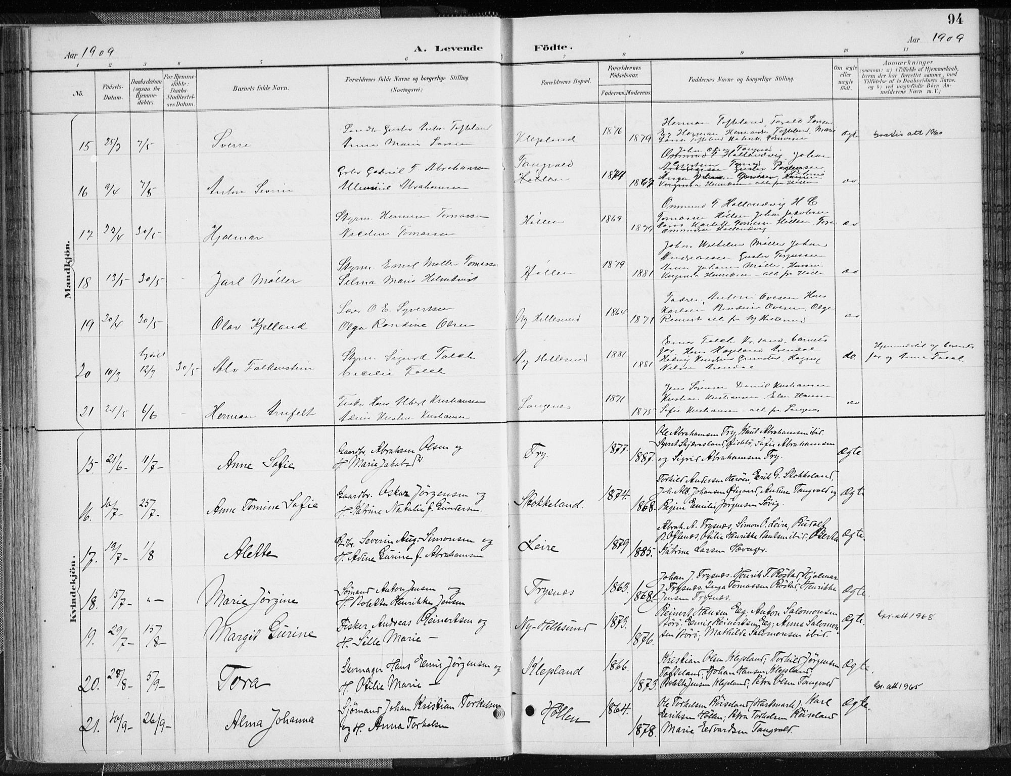 Søgne sokneprestkontor, AV/SAK-1111-0037/F/Fa/Fab/L0013: Parish register (official) no. A 13, 1892-1911, p. 94