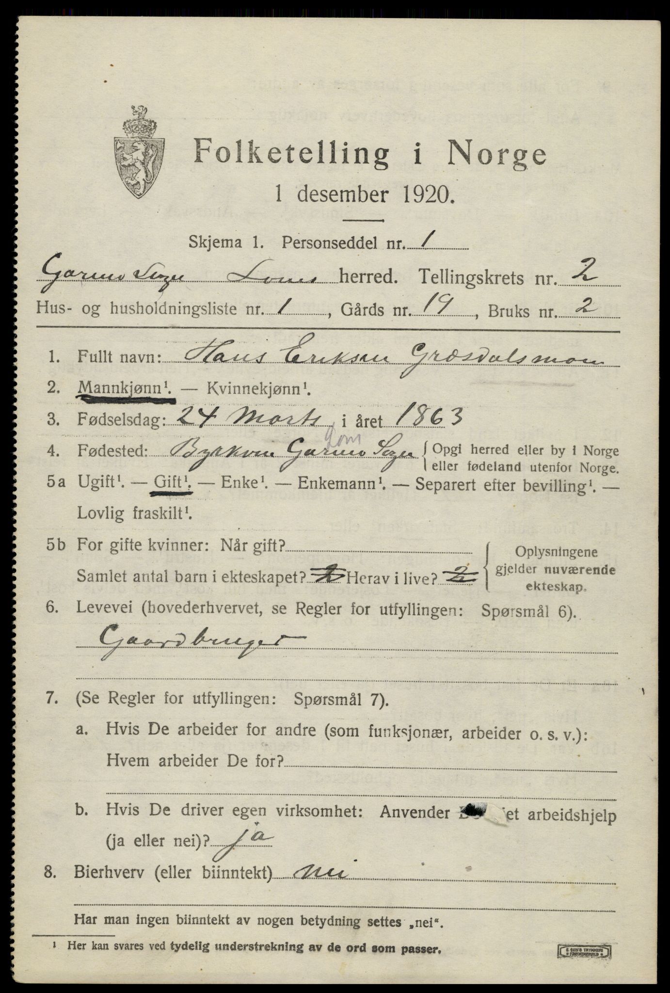 SAH, 1920 census for Lom, 1920, p. 1772