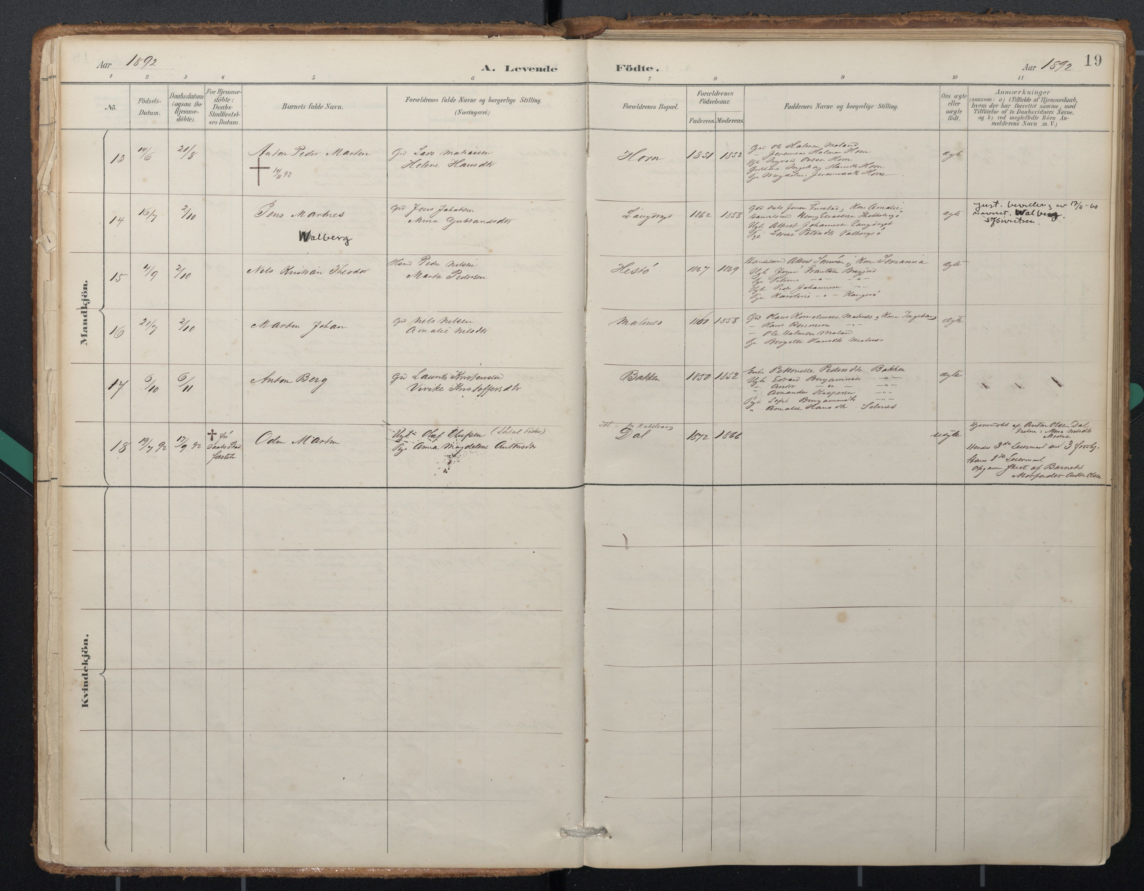 Ministerialprotokoller, klokkerbøker og fødselsregistre - Nordland, AV/SAT-A-1459/884/L1193: Parish register (official) no. 884A01, 1888-1905, p. 19