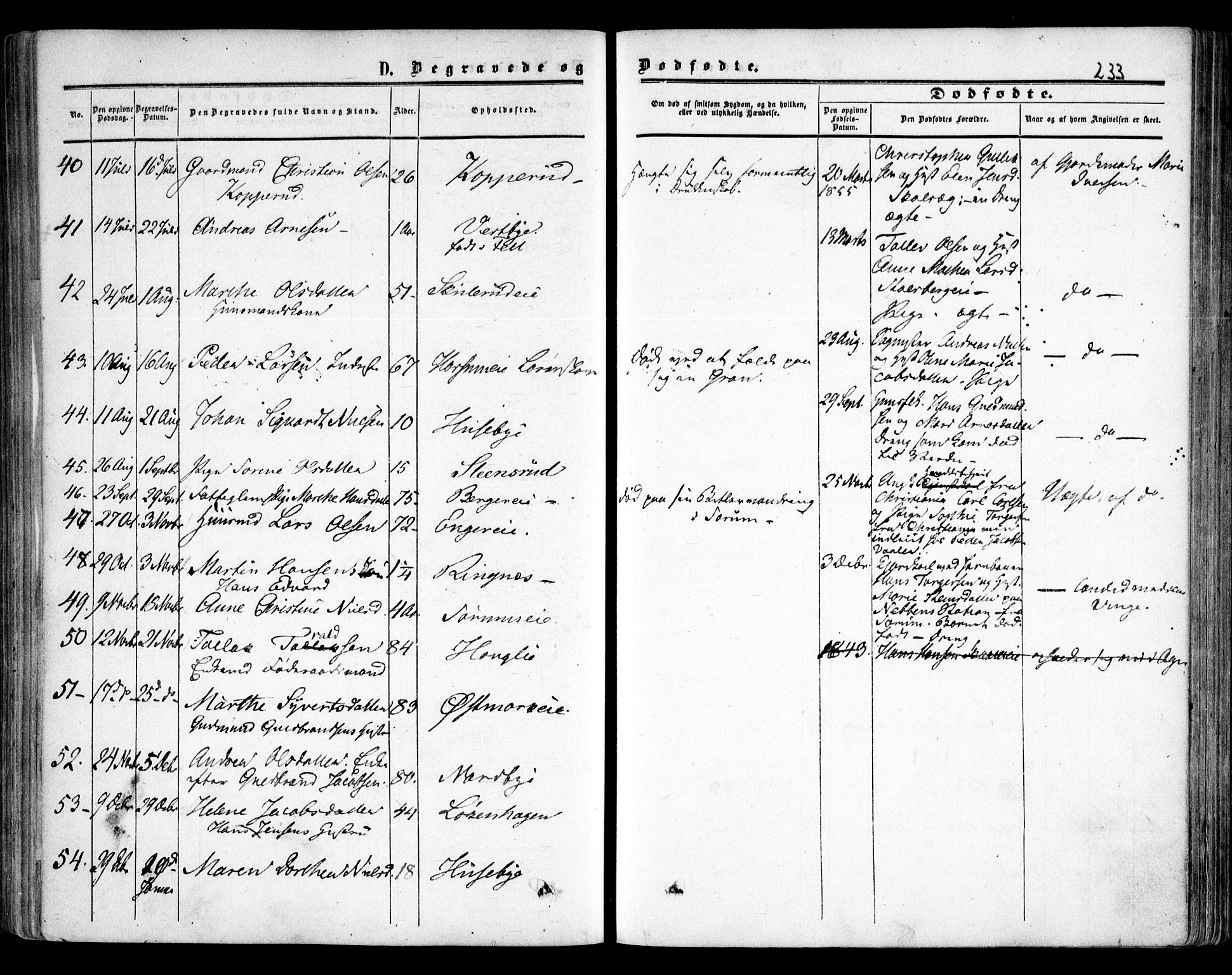 Skedsmo prestekontor Kirkebøker, SAO/A-10033a/F/Fa/L0010: Parish register (official) no. I 10, 1854-1865, p. 233