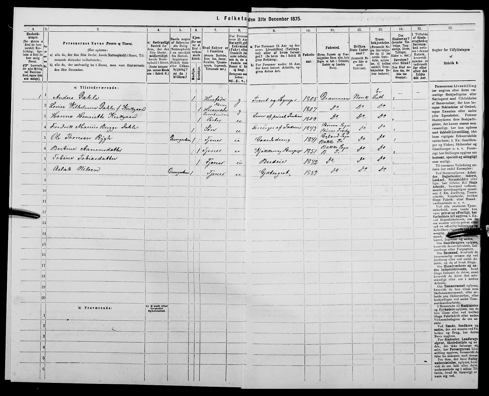 SAK, 1875 census for 1045P Bakke, 1875, p. 222