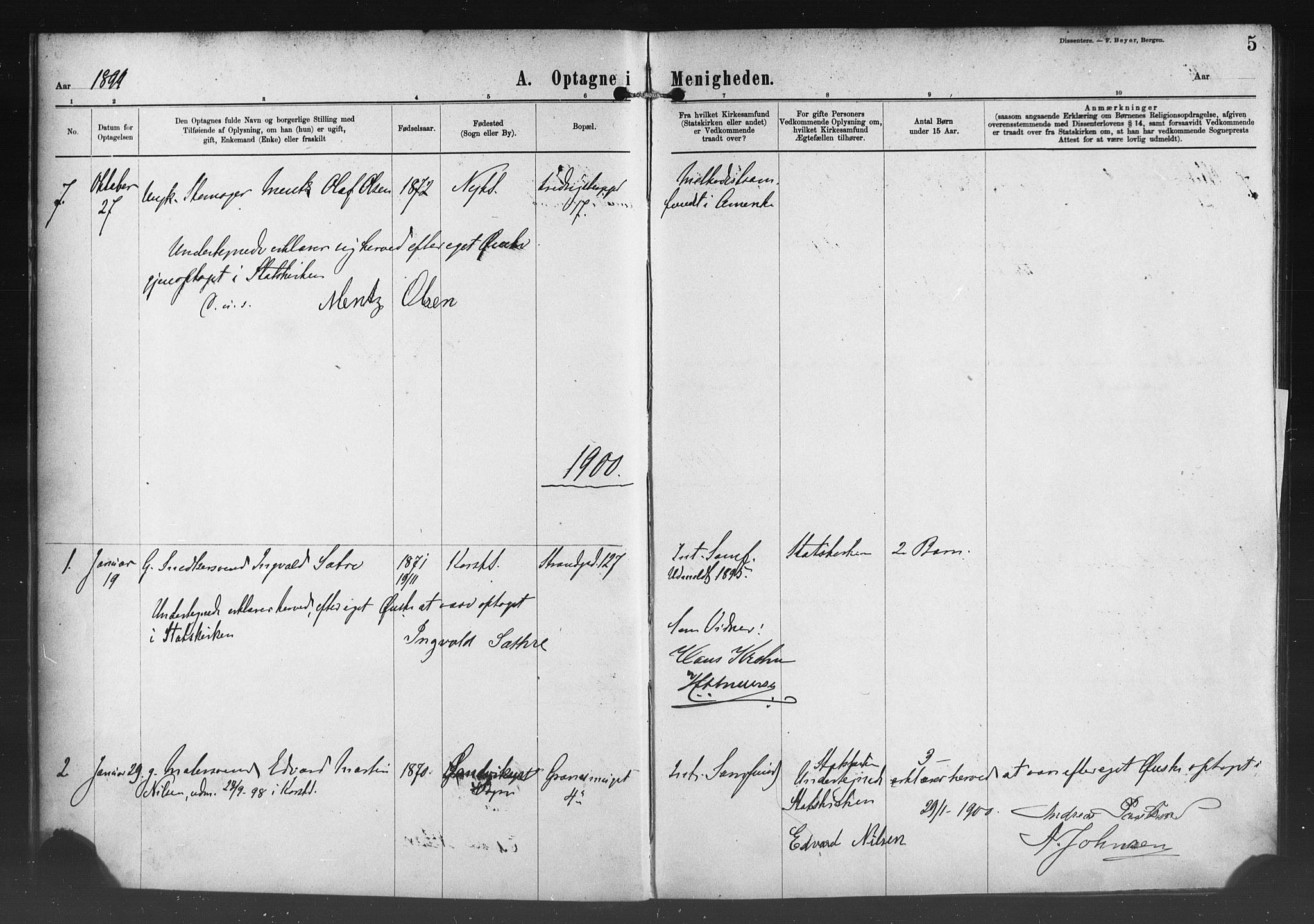Nykirken Sokneprestembete, SAB/A-77101/H/Haa/L0054: Parish register (official) no. H 3, 1897-1943, p. 5