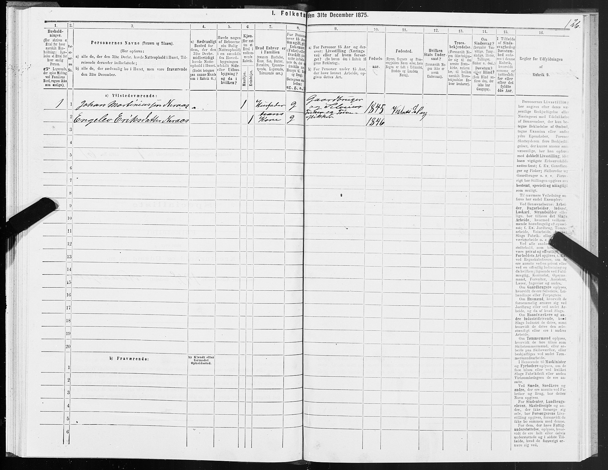 SAT, 1875 census for 1535P Vestnes, 1875, p. 3126