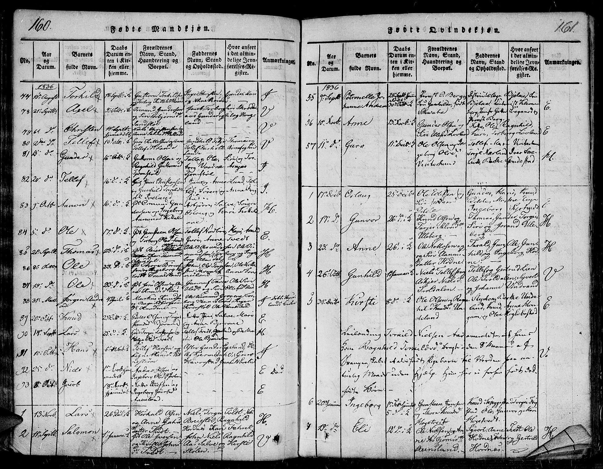 Evje sokneprestkontor, SAK/1111-0008/F/Fa/Faa/L0004: Parish register (official) no. A 4, 1816-1840, p. 160-161