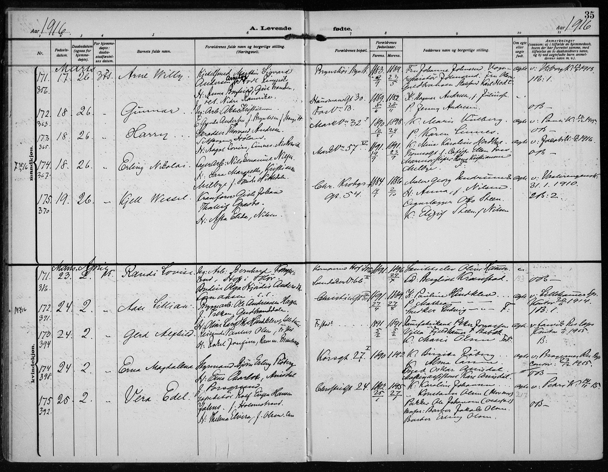Rikshospitalet prestekontor Kirkebøker, AV/SAO-A-10309b/F/L0016: Parish register (official) no. 16, 1916-1918, p. 35