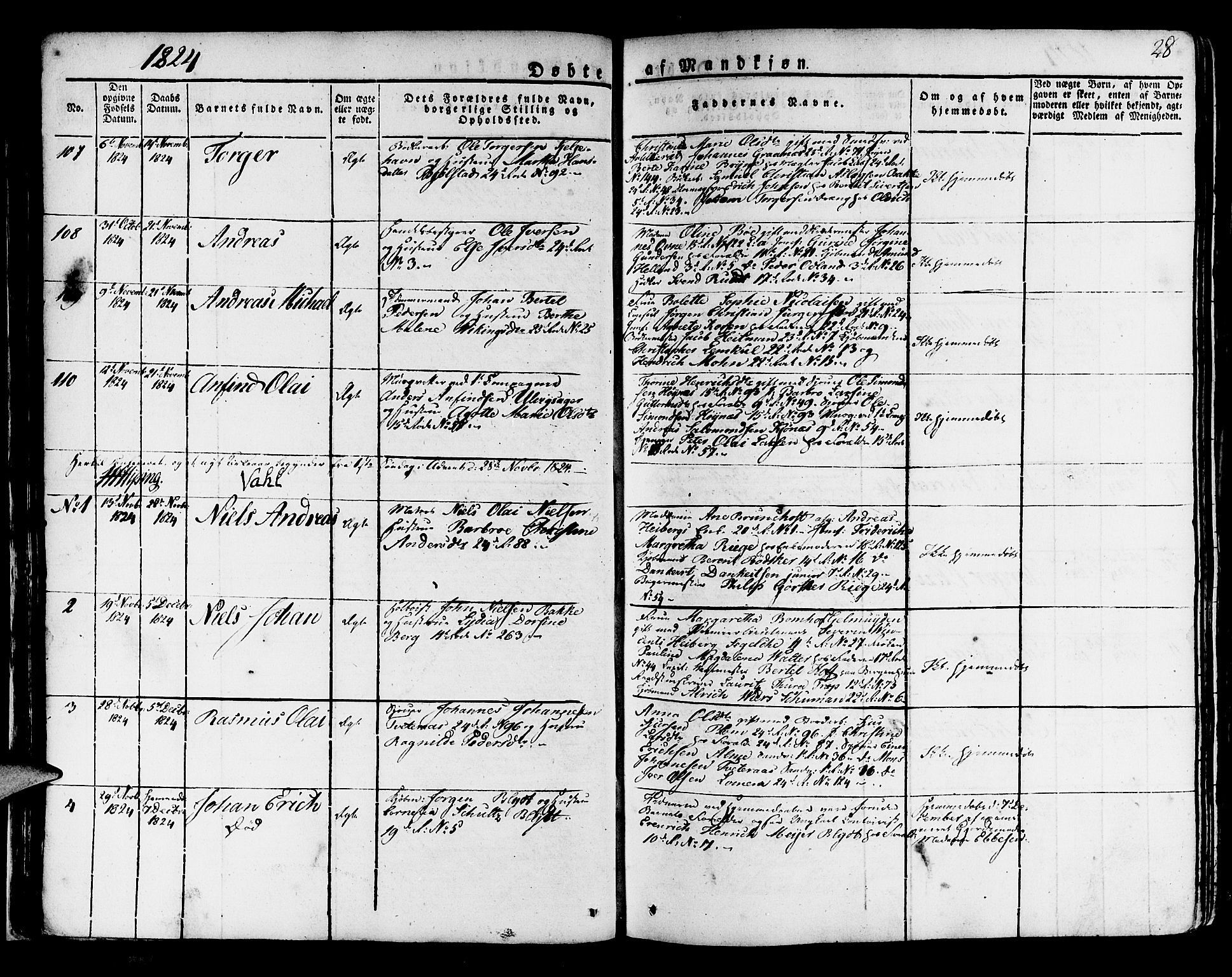 Korskirken sokneprestembete, SAB/A-76101/H/Haa/L0014: Parish register (official) no. A 14, 1823-1835, p. 28