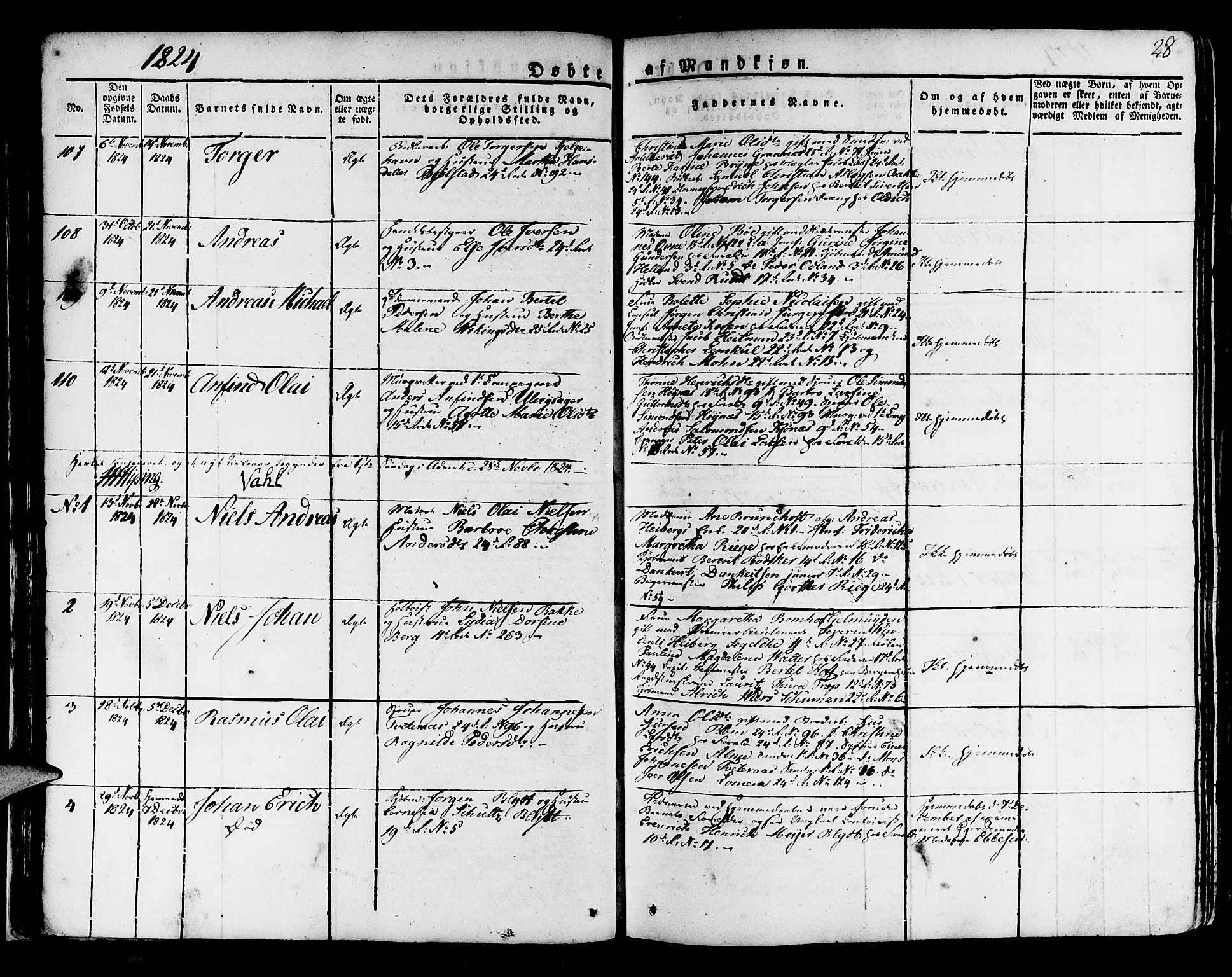 Korskirken sokneprestembete, AV/SAB-A-76101/H/Haa/L0014: Parish register (official) no. A 14, 1823-1835, p. 28