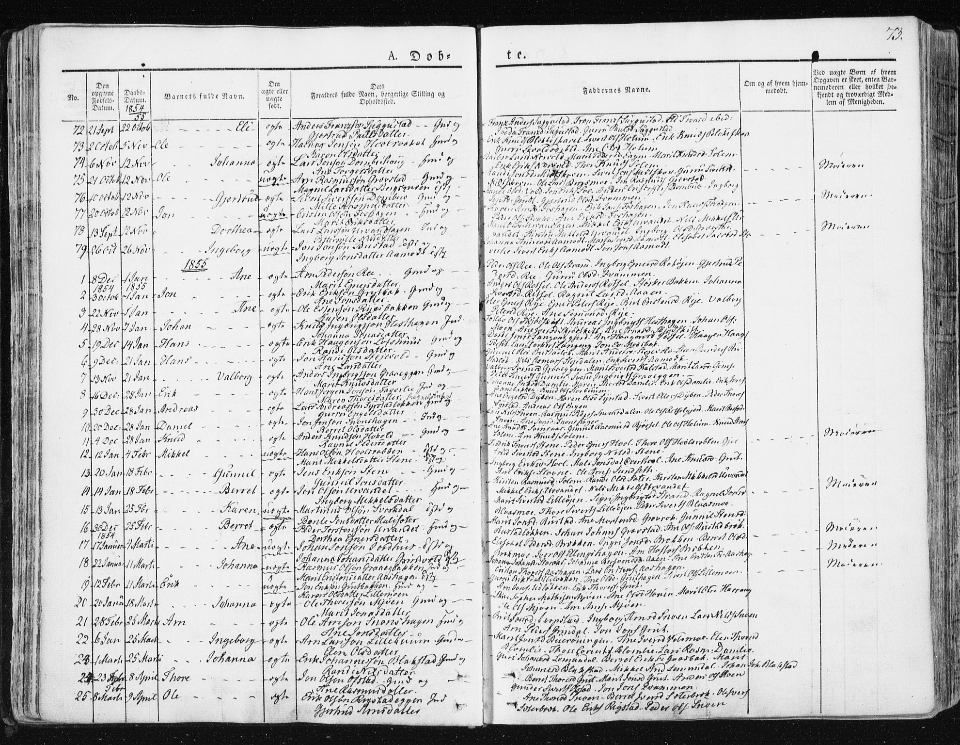 Ministerialprotokoller, klokkerbøker og fødselsregistre - Sør-Trøndelag, SAT/A-1456/672/L0855: Parish register (official) no. 672A07, 1829-1860, p. 73