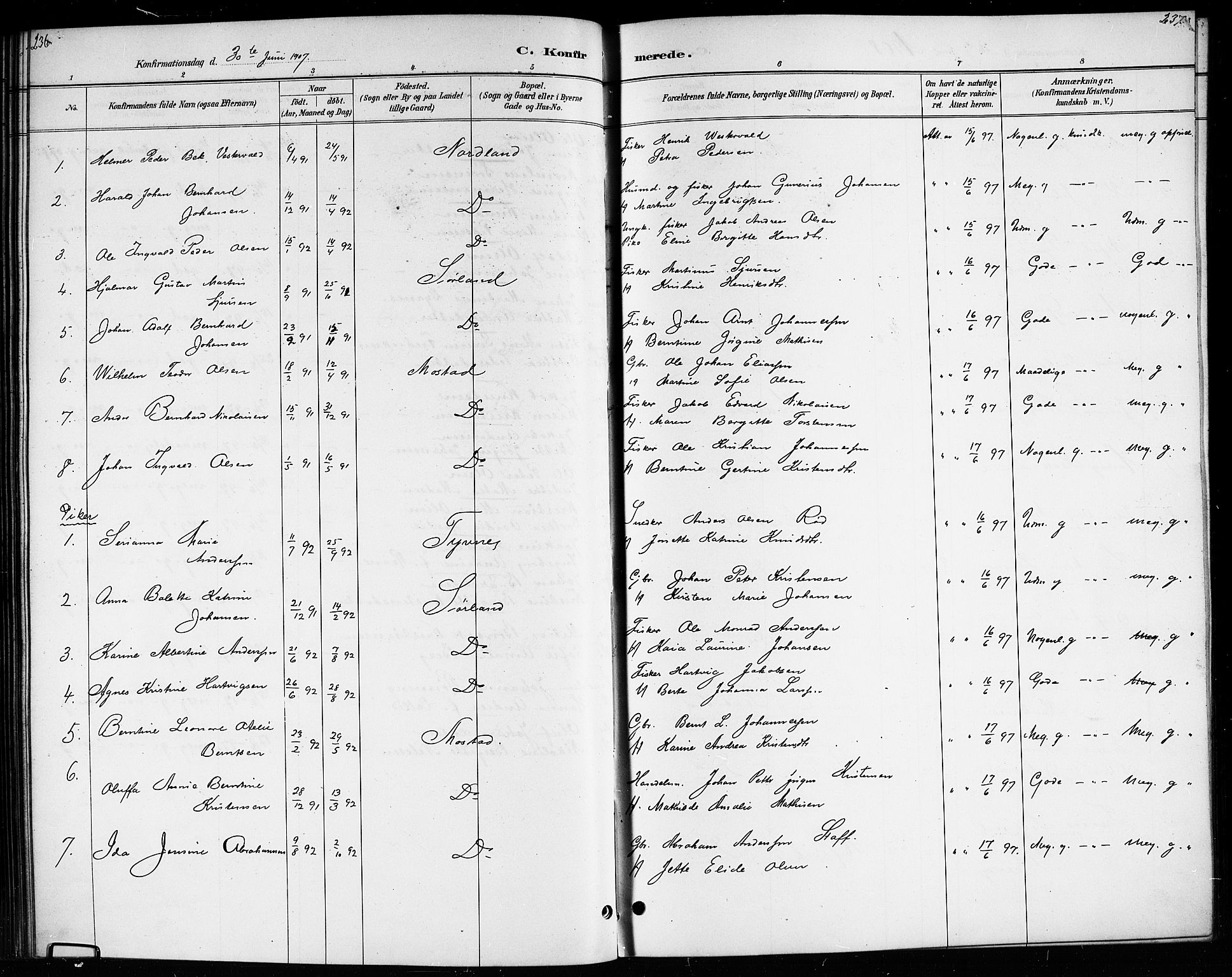 Ministerialprotokoller, klokkerbøker og fødselsregistre - Nordland, SAT/A-1459/807/L0123: Parish register (copy) no. 807C01, 1884-1910, p. 236-237