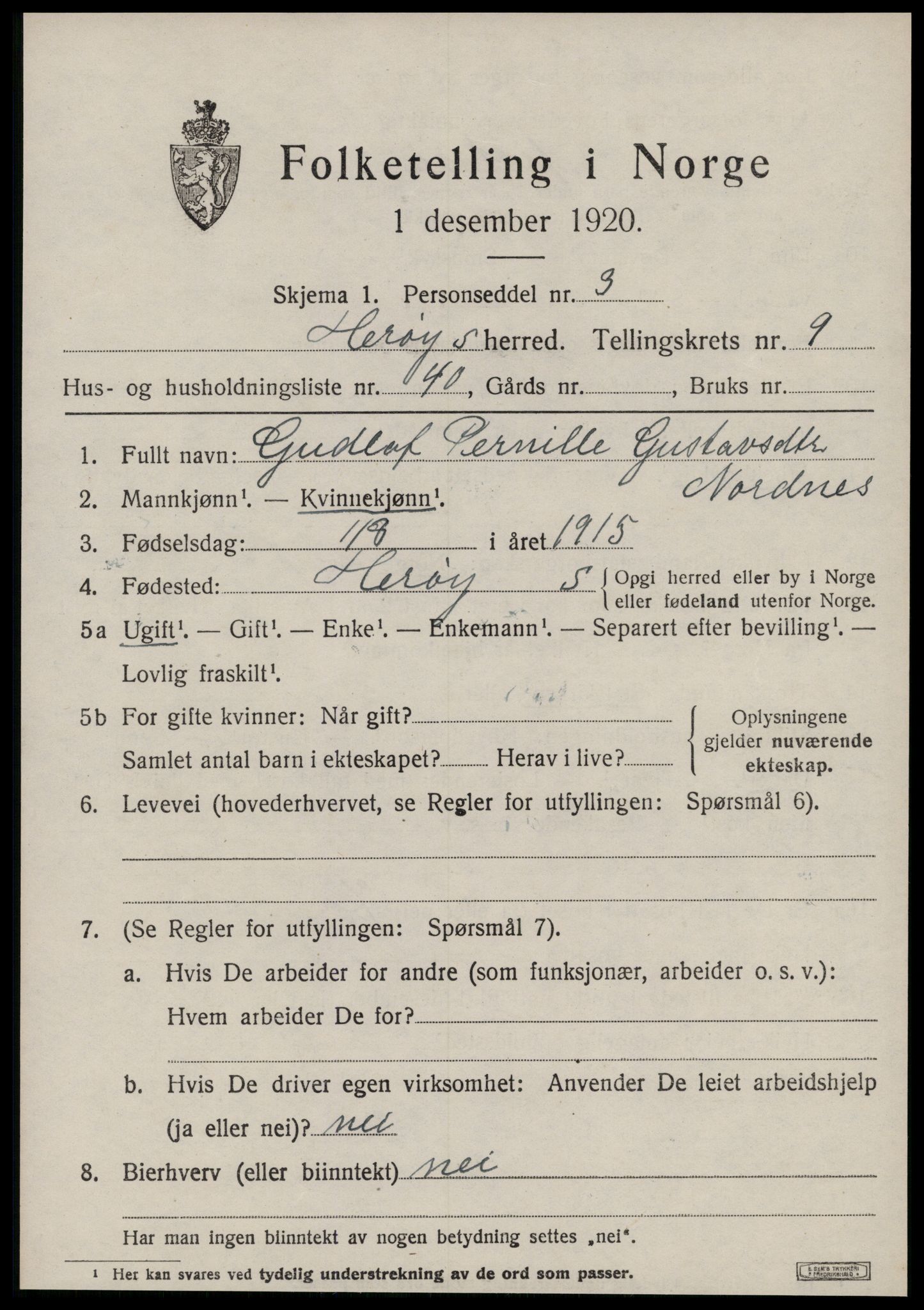 SAT, 1920 census for Herøy (MR), 1920, p. 6007