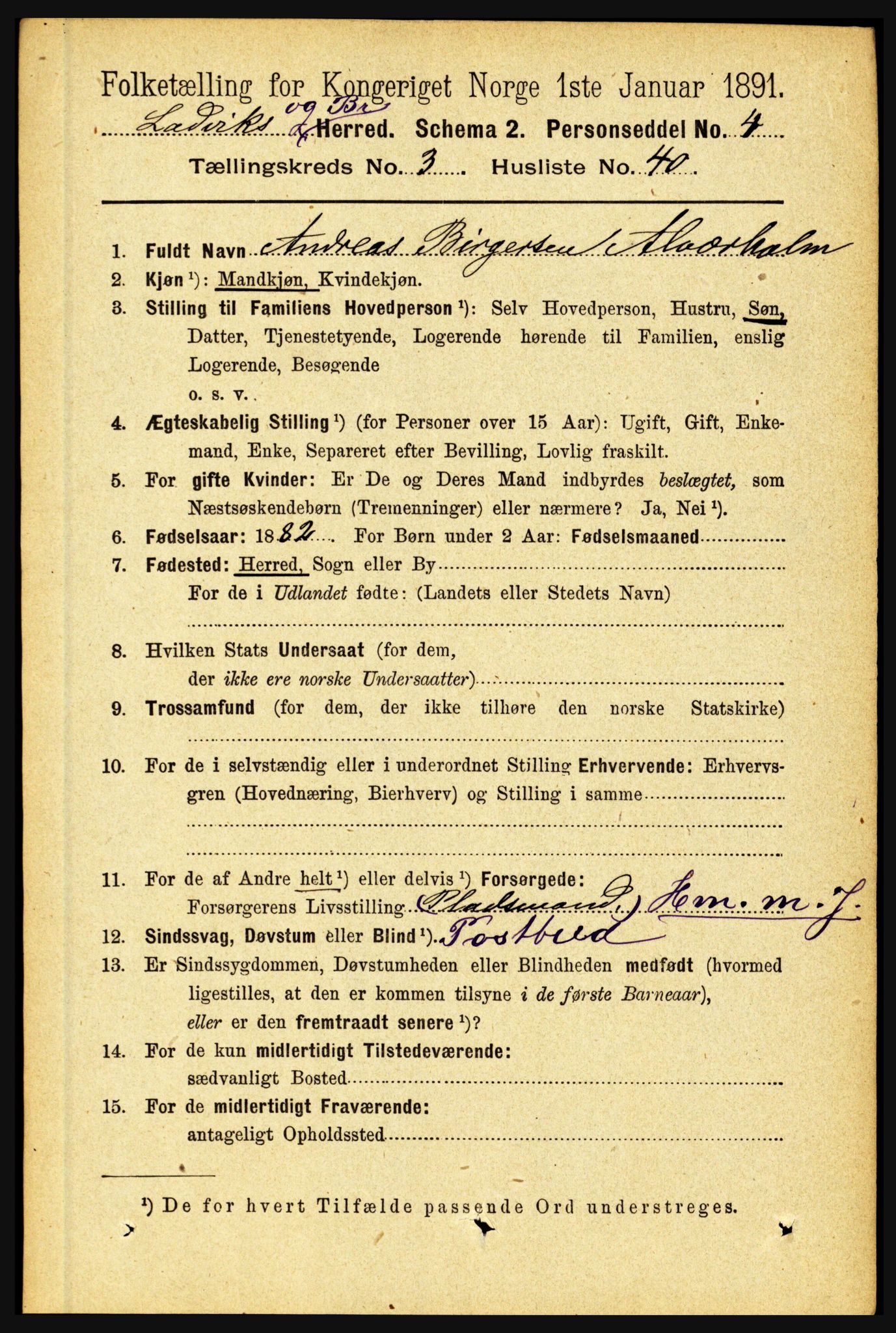 RA, 1891 census for 1415 Lavik og Brekke, 1891, p. 751