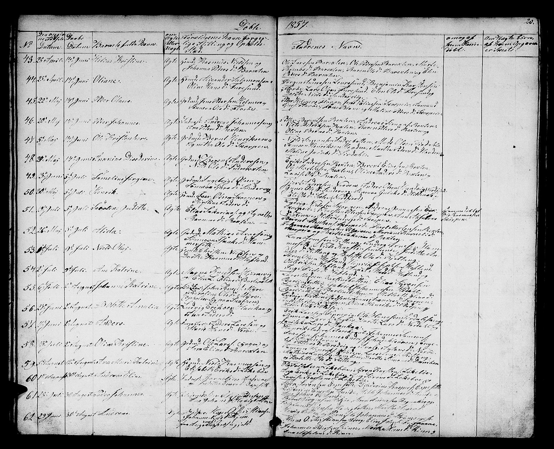 Kinn sokneprestembete, AV/SAB-A-80801/H/Hab/Haba/L0001: Parish register (copy) no. A 1, 1853-1868, p. 20